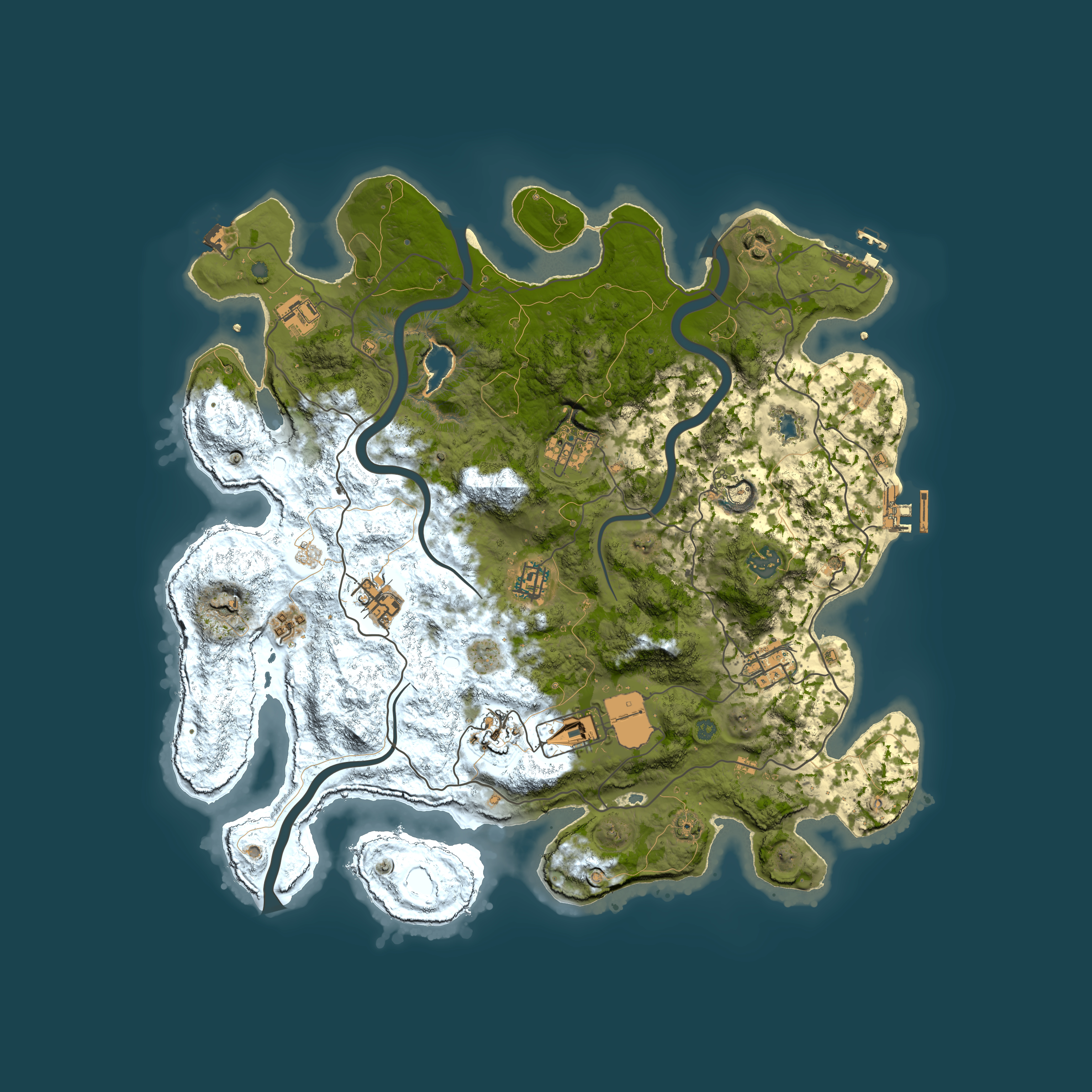 Full top-down render of Rust map seed 643235009, 4000x4000m