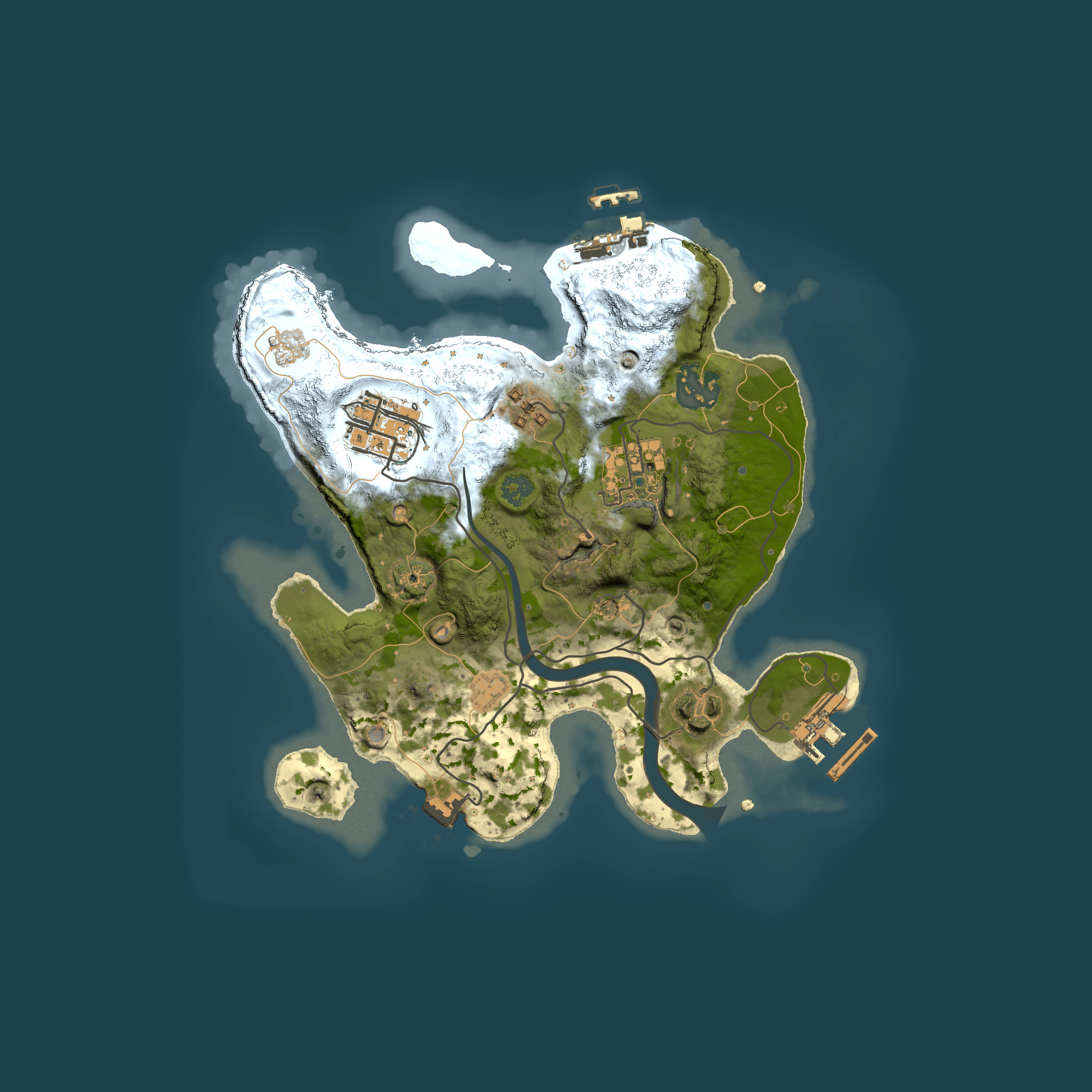 Full top-down render of Rust map seed 151491140, 2500x2500m