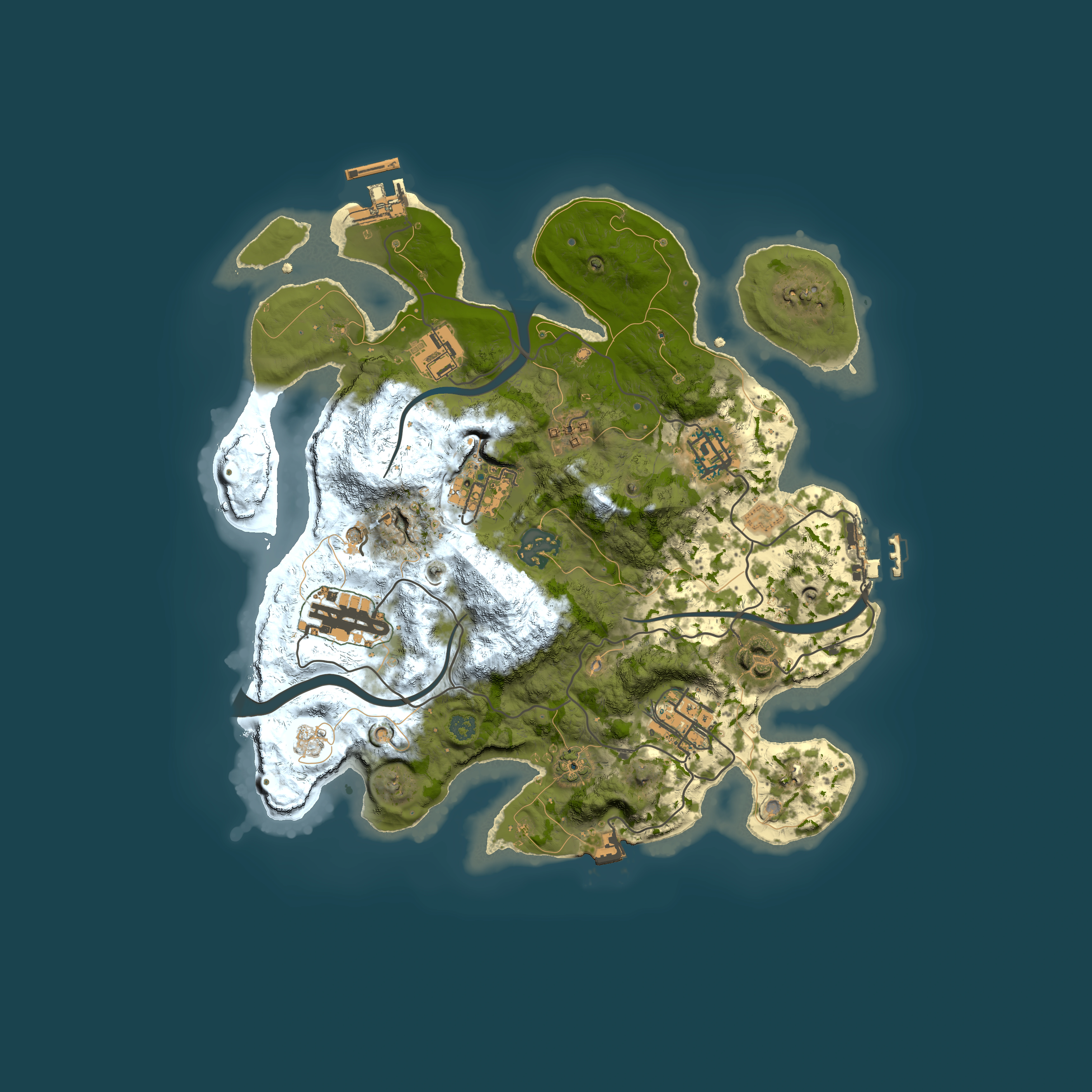 Full top-down render of Rust map seed 258582321, 3000x3000m