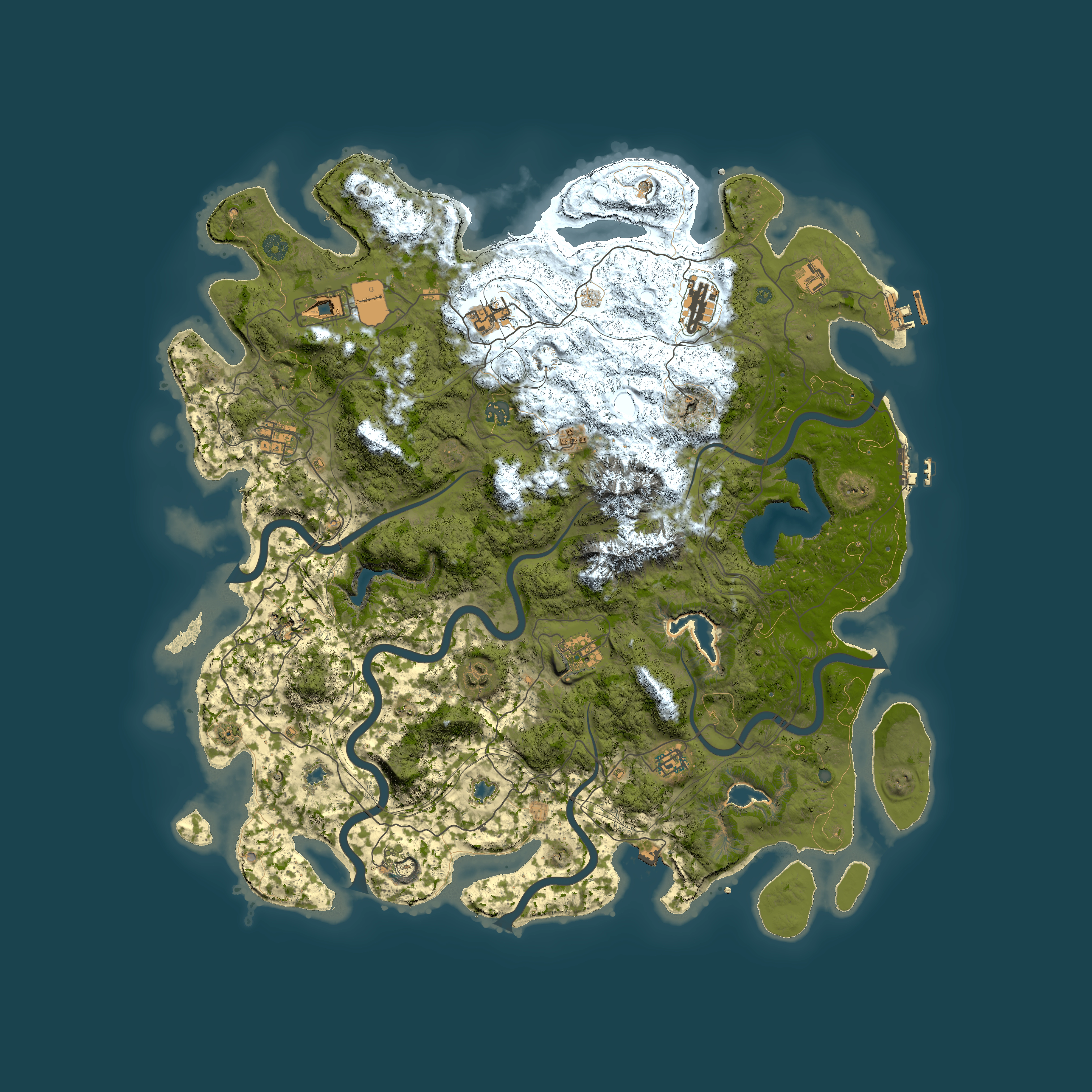 Full top-down render of Rust map seed 268691360, 5000x5000m