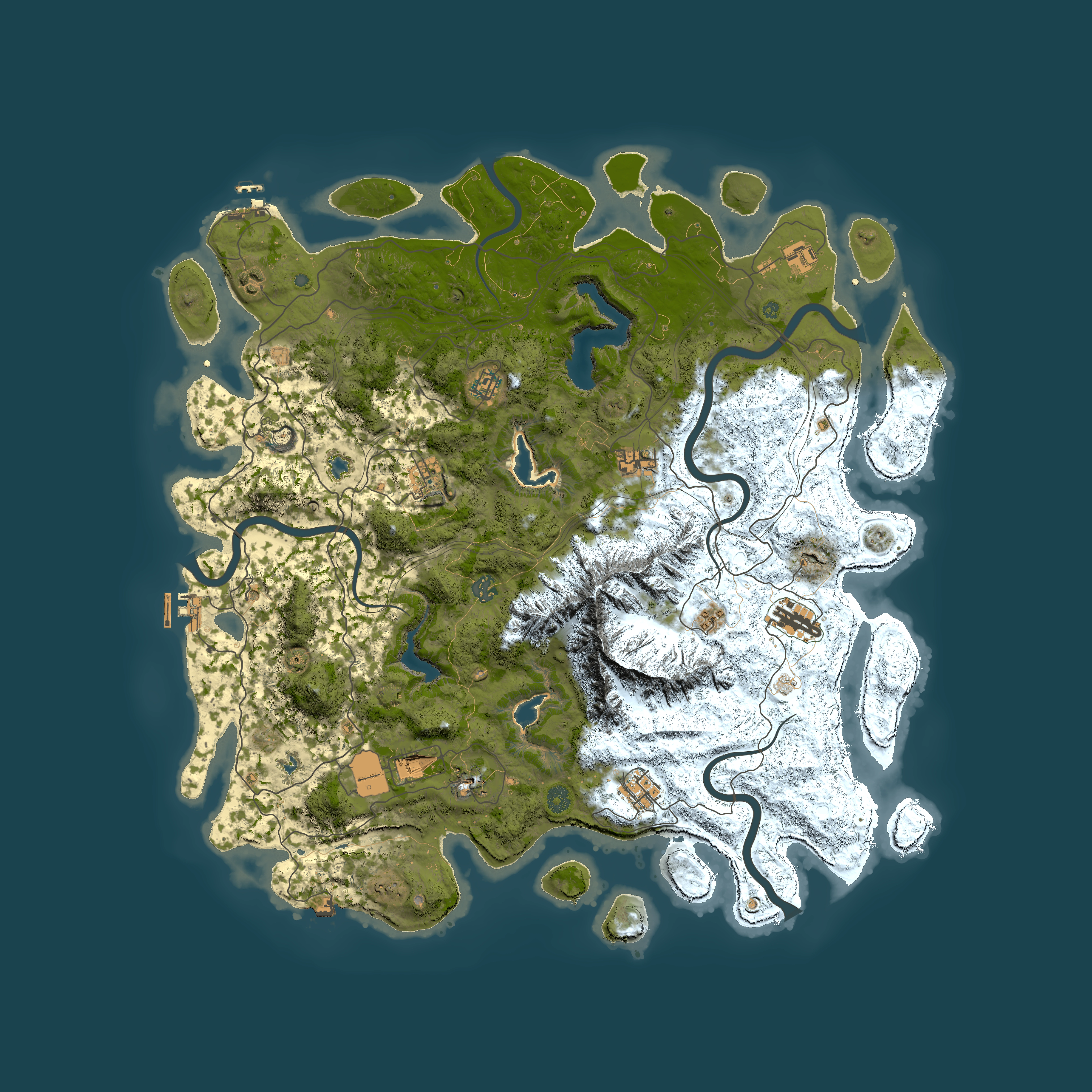 Full top-down render of Rust map seed 1664001884, 5000x5000m