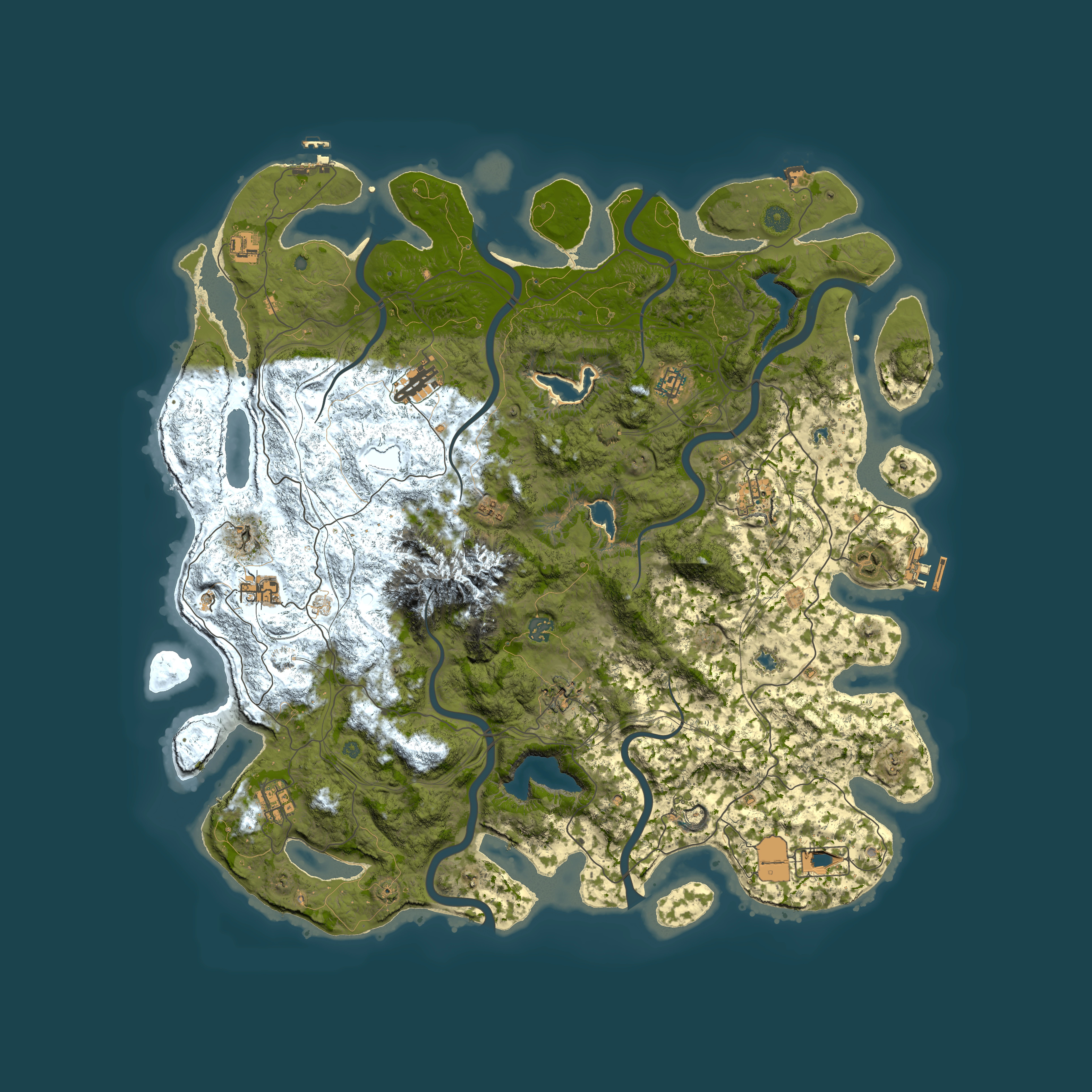Full top-down render of Rust map seed 1408864966, 5000x5000m
