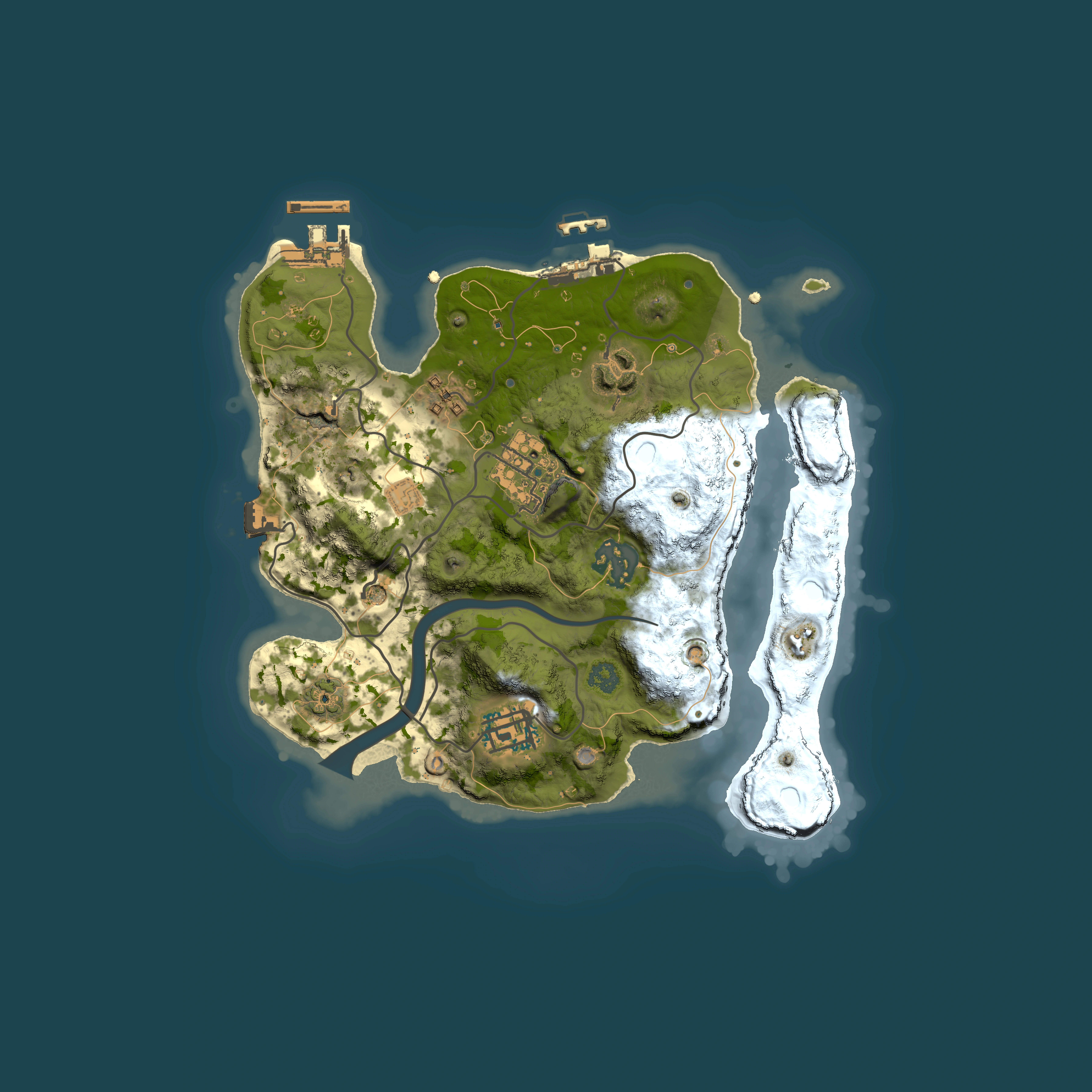 Full top-down render of Rust map seed 2064701668, 2500x2500m