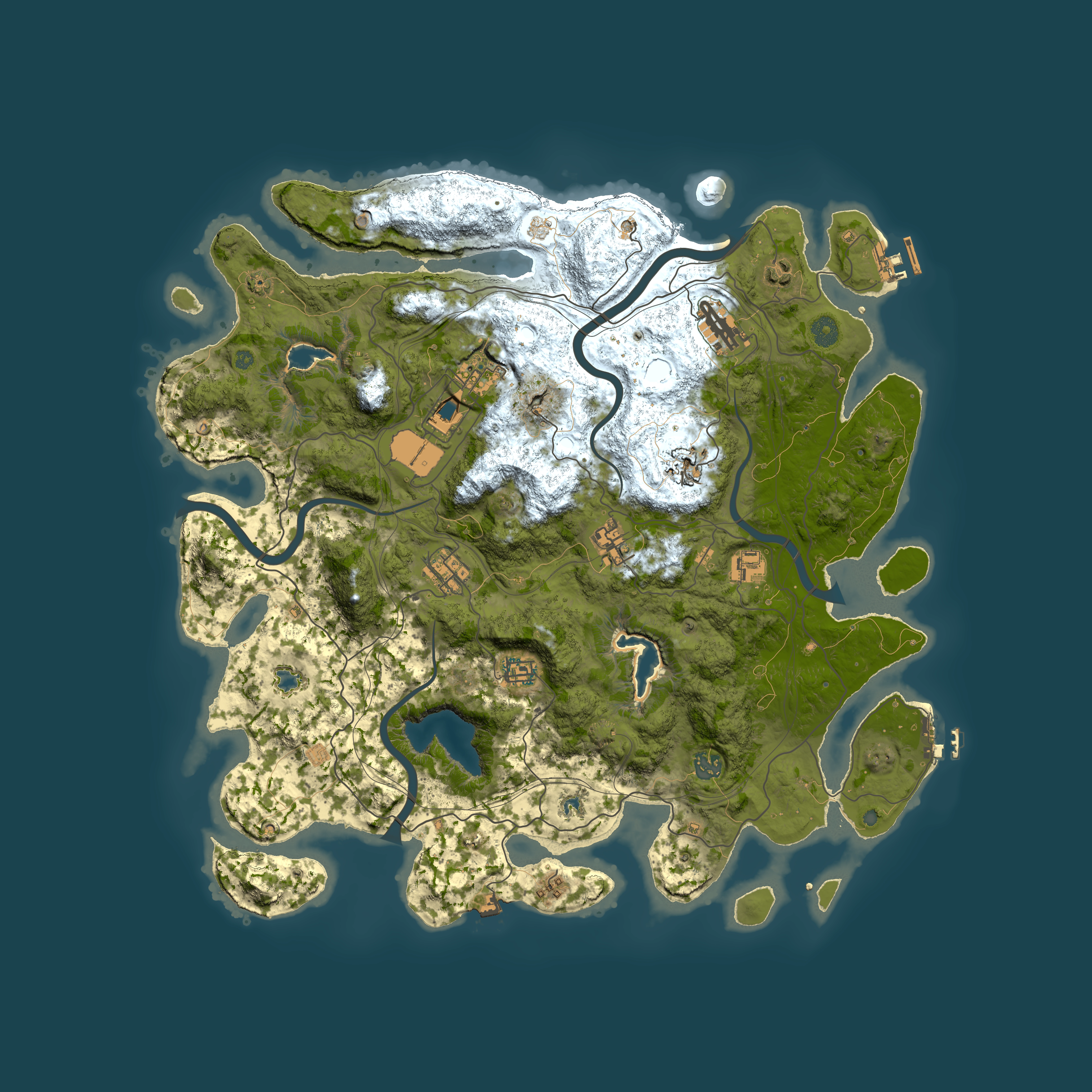 Full top-down render of Rust map seed 1121611880, 4500x4500m
