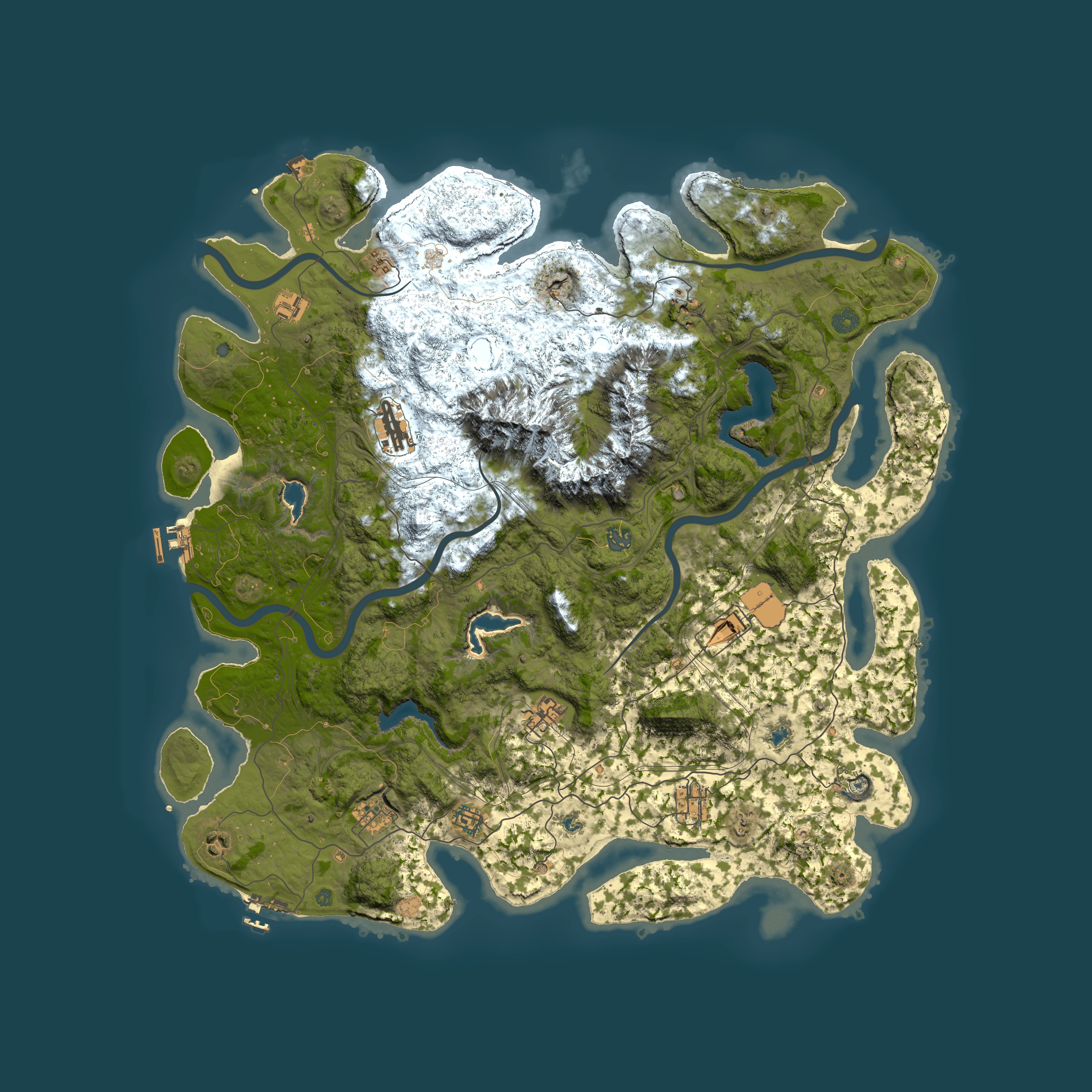 Full top-down render of Rust map seed 1147857663, 5000x5000m