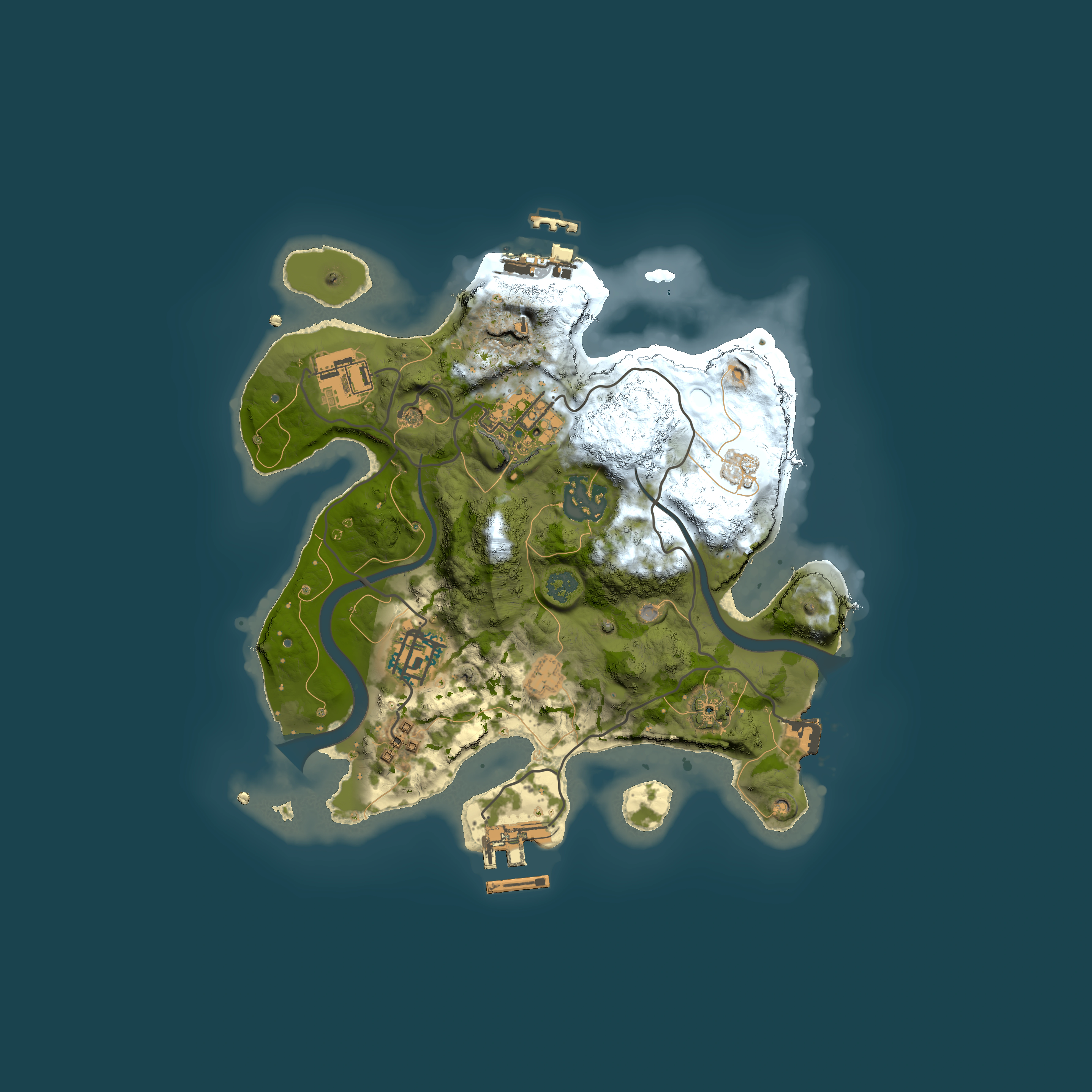 Full top-down render of Rust map seed 166418909, 2500x2500m