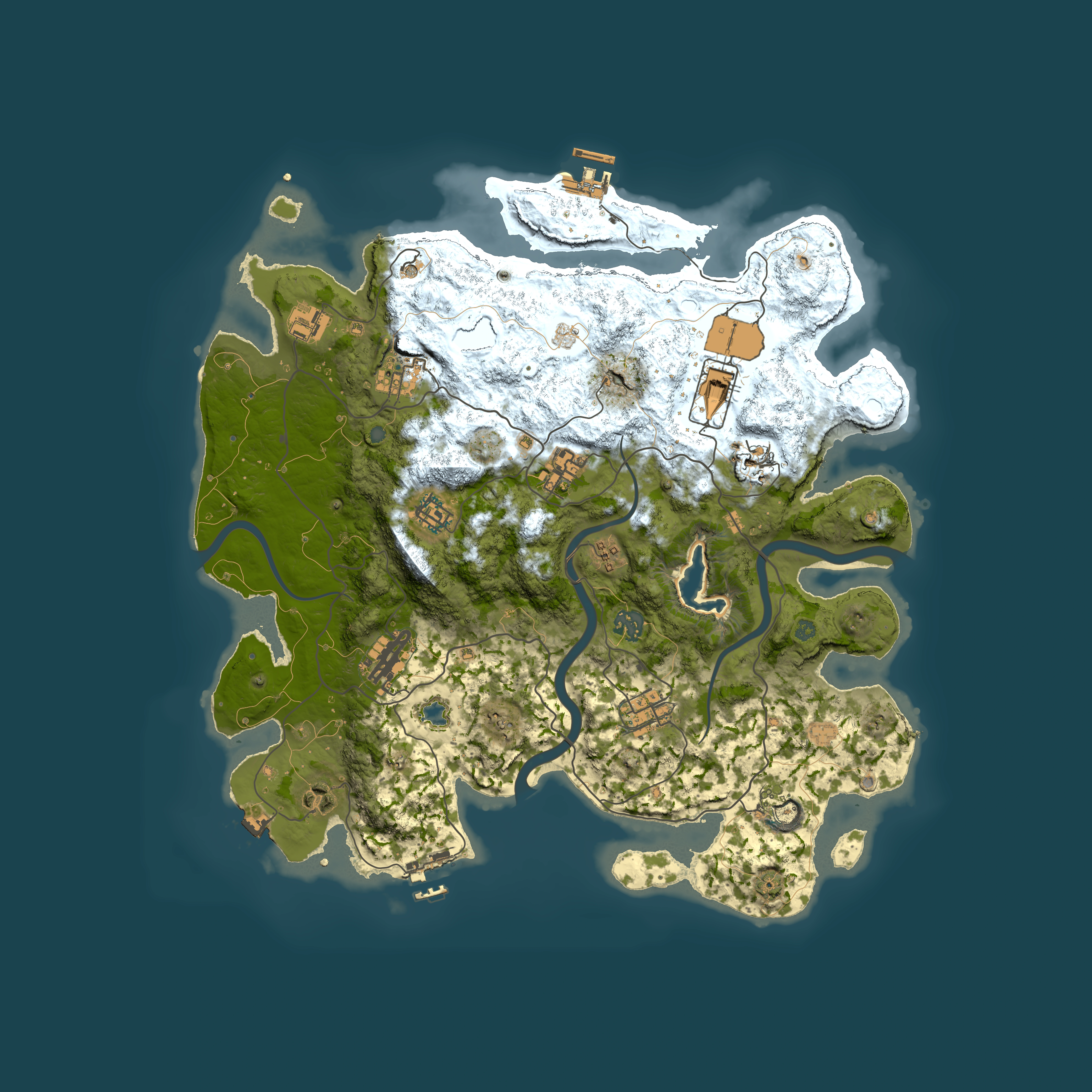Full top-down render of Rust map seed 1932791668, 4000x4000m