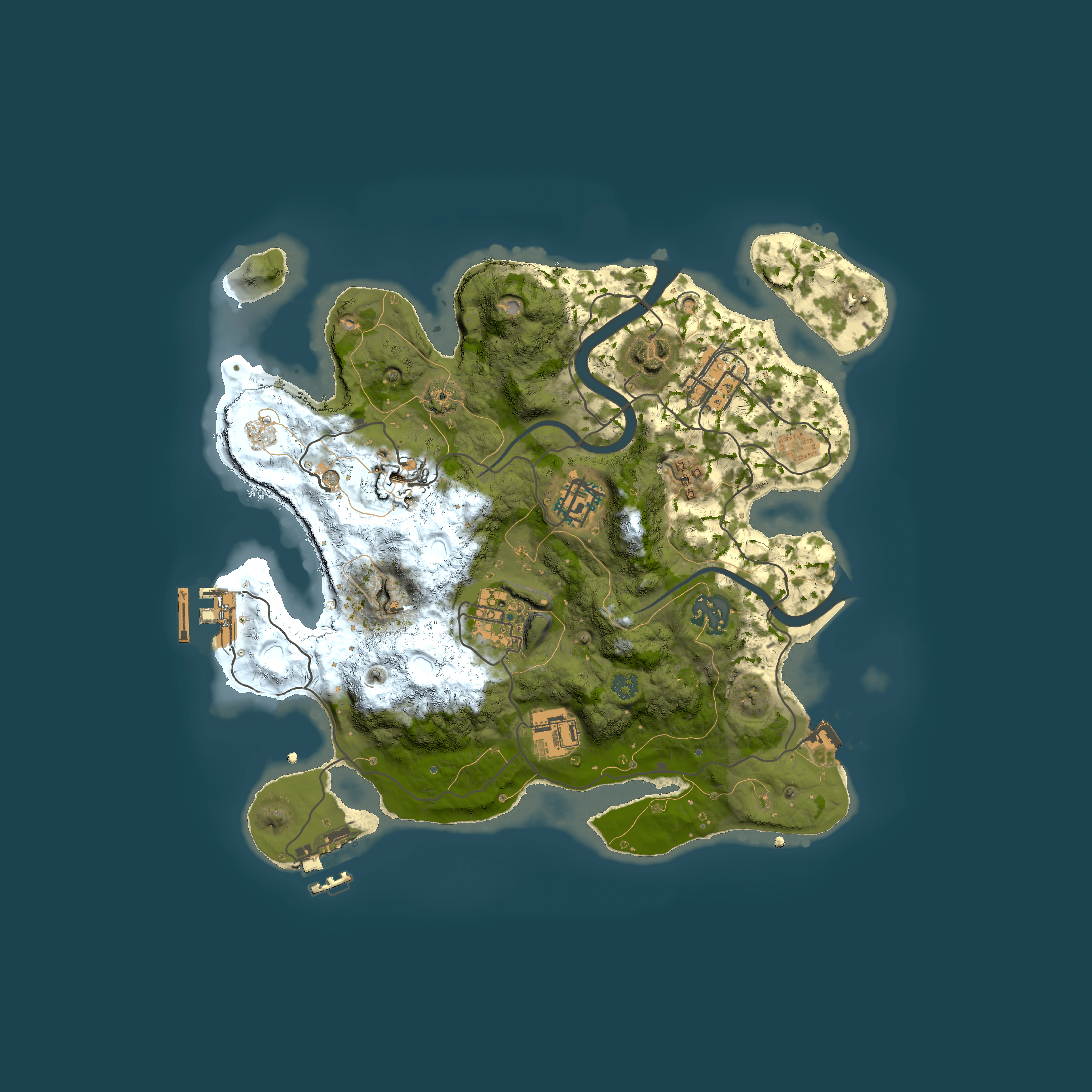 Full top-down render of Rust map seed 821386097, 3000x3000m