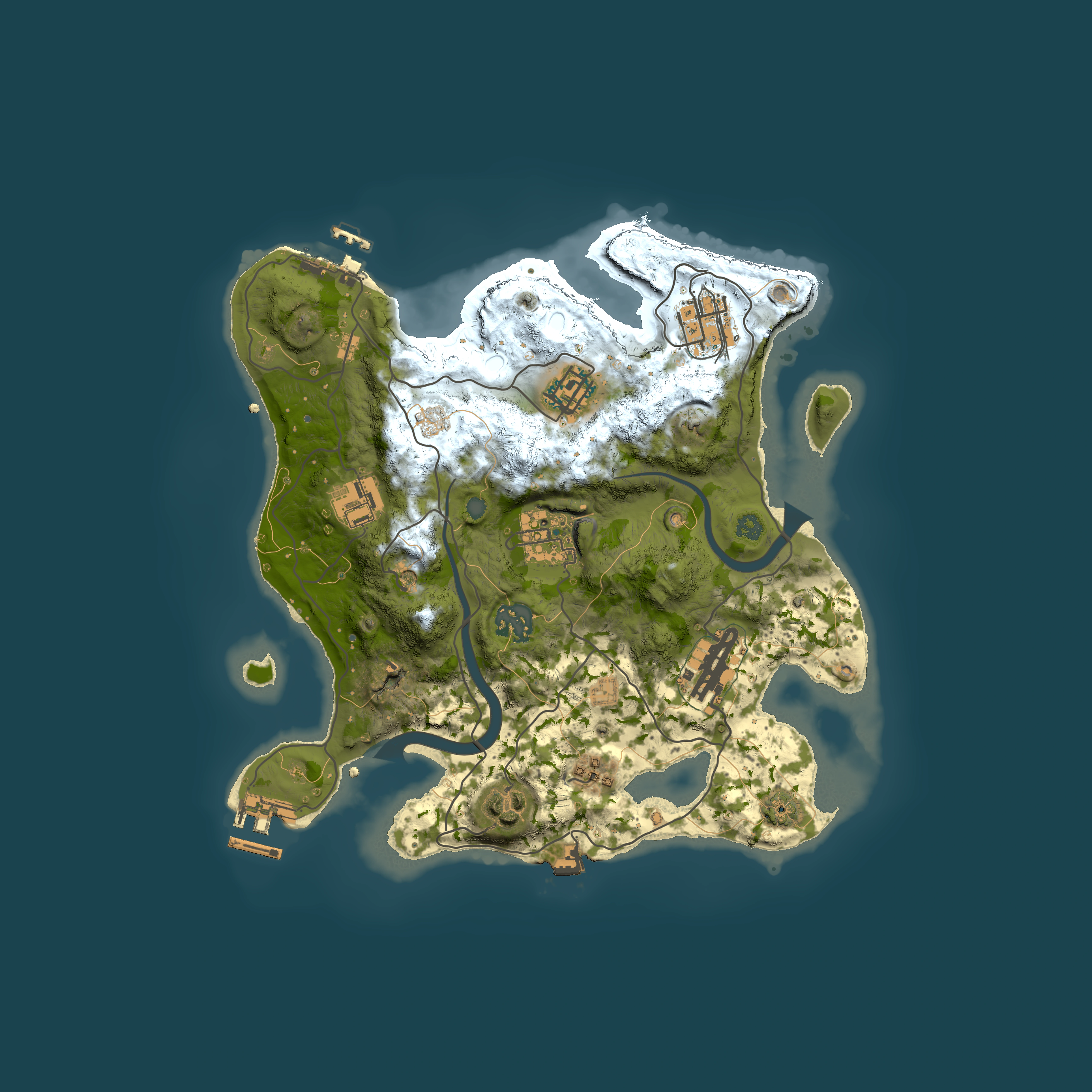 Full top-down render of Rust map seed 121311999, 3000x3000m
