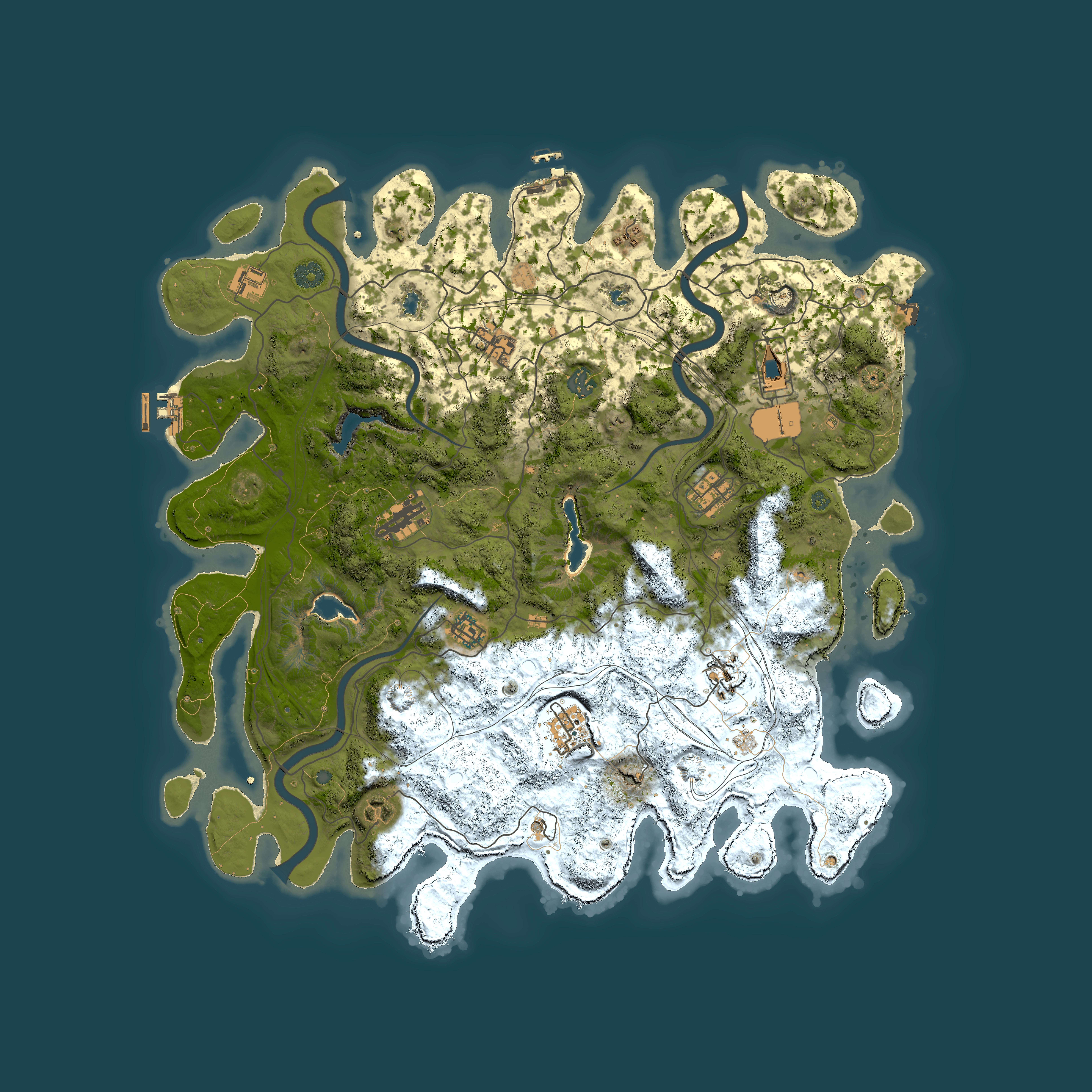 Full top-down render of Rust map seed 280034245, 4500x4500m