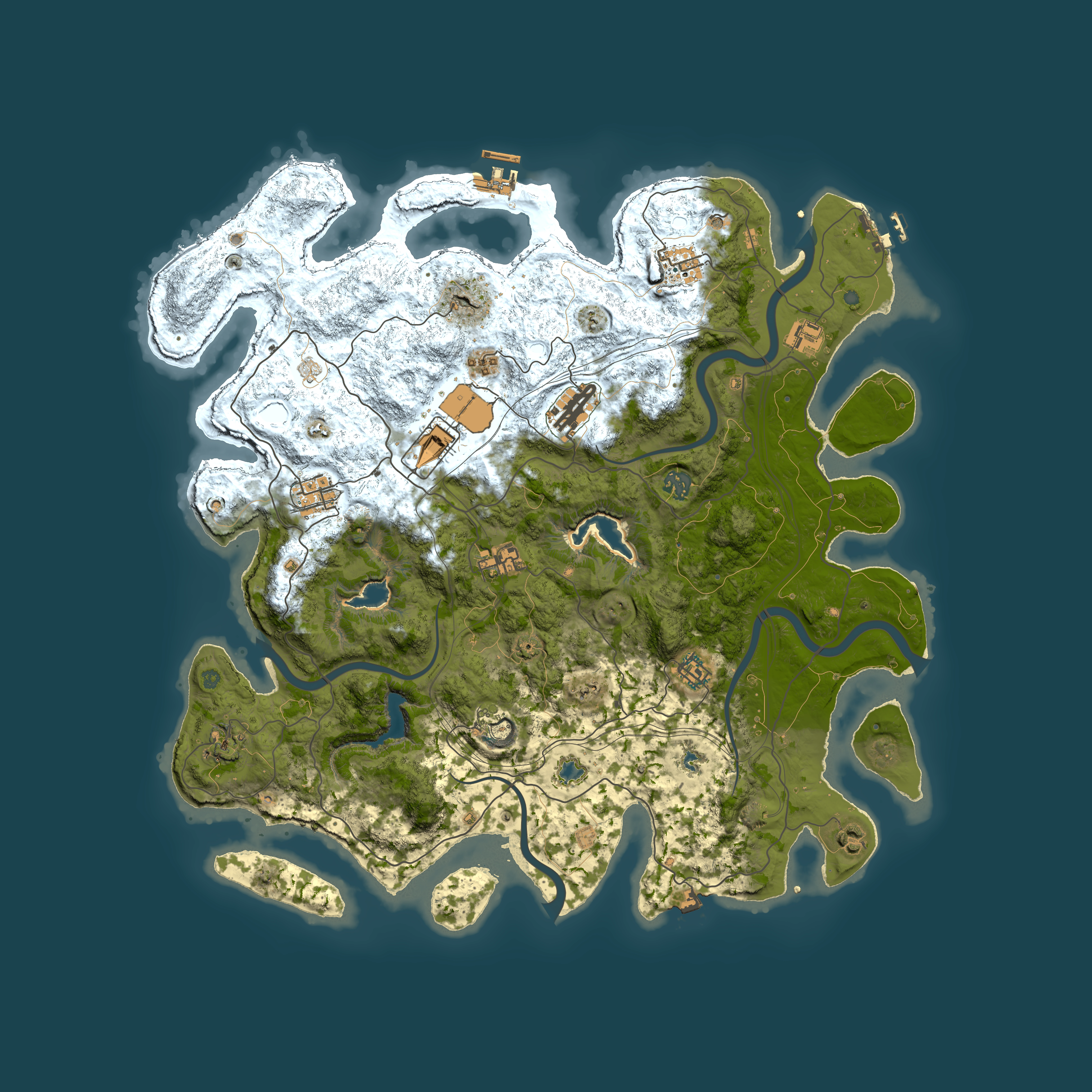 Full top-down render of Rust map seed 1607696258, 4500x4500m