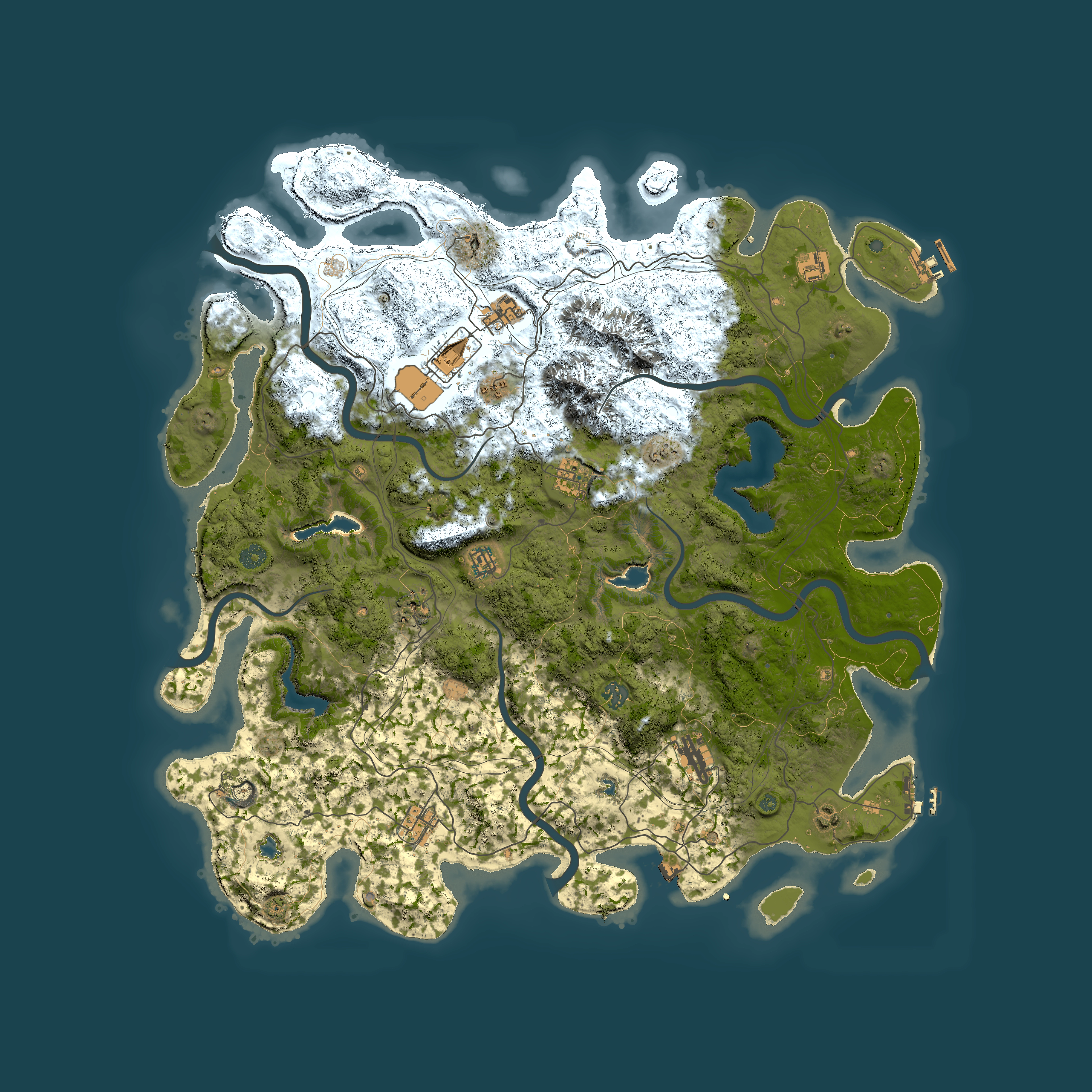 Full top-down render of Rust map seed 594424349, 5000x5000m