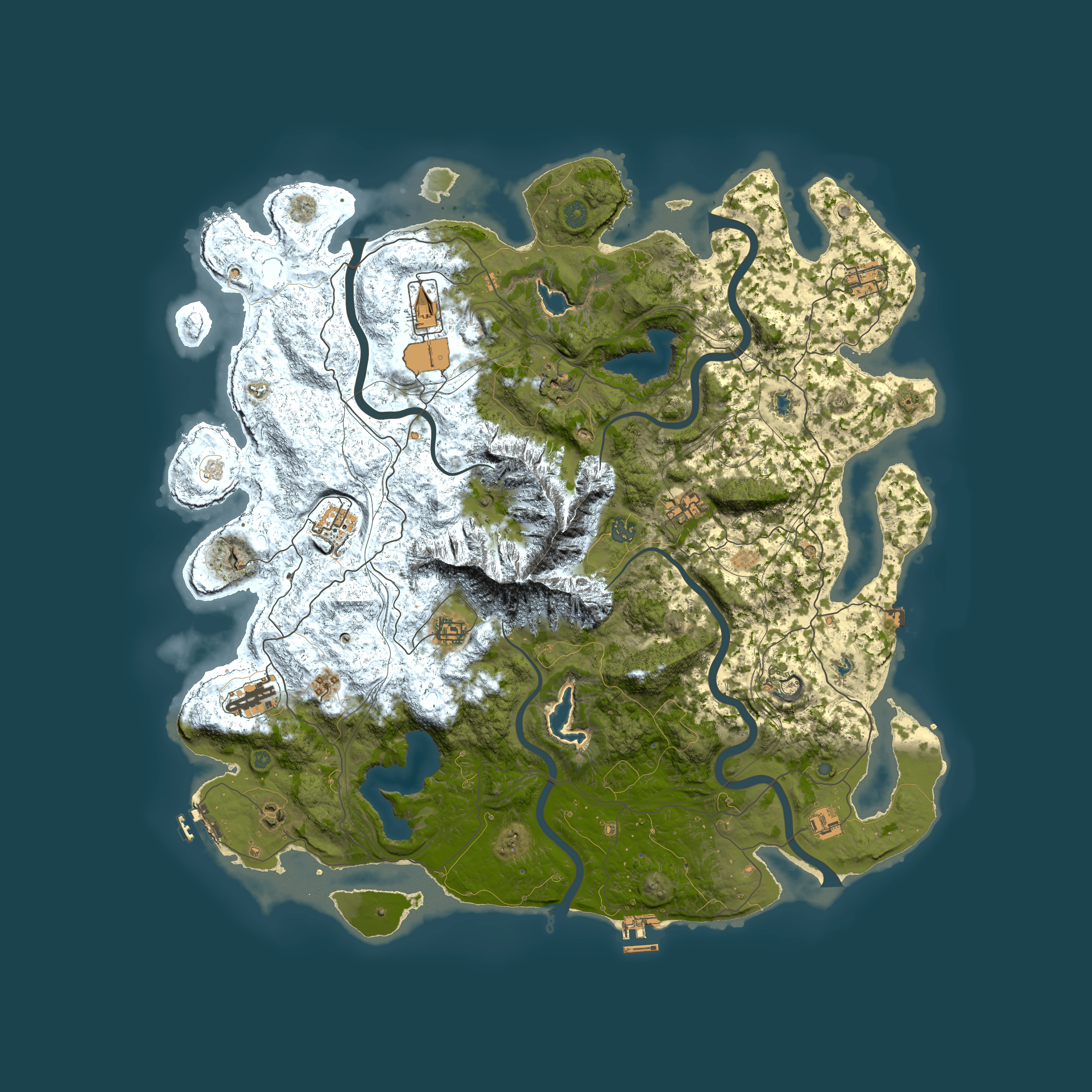 Full top-down render of Rust map seed 190783164, 5000x5000m