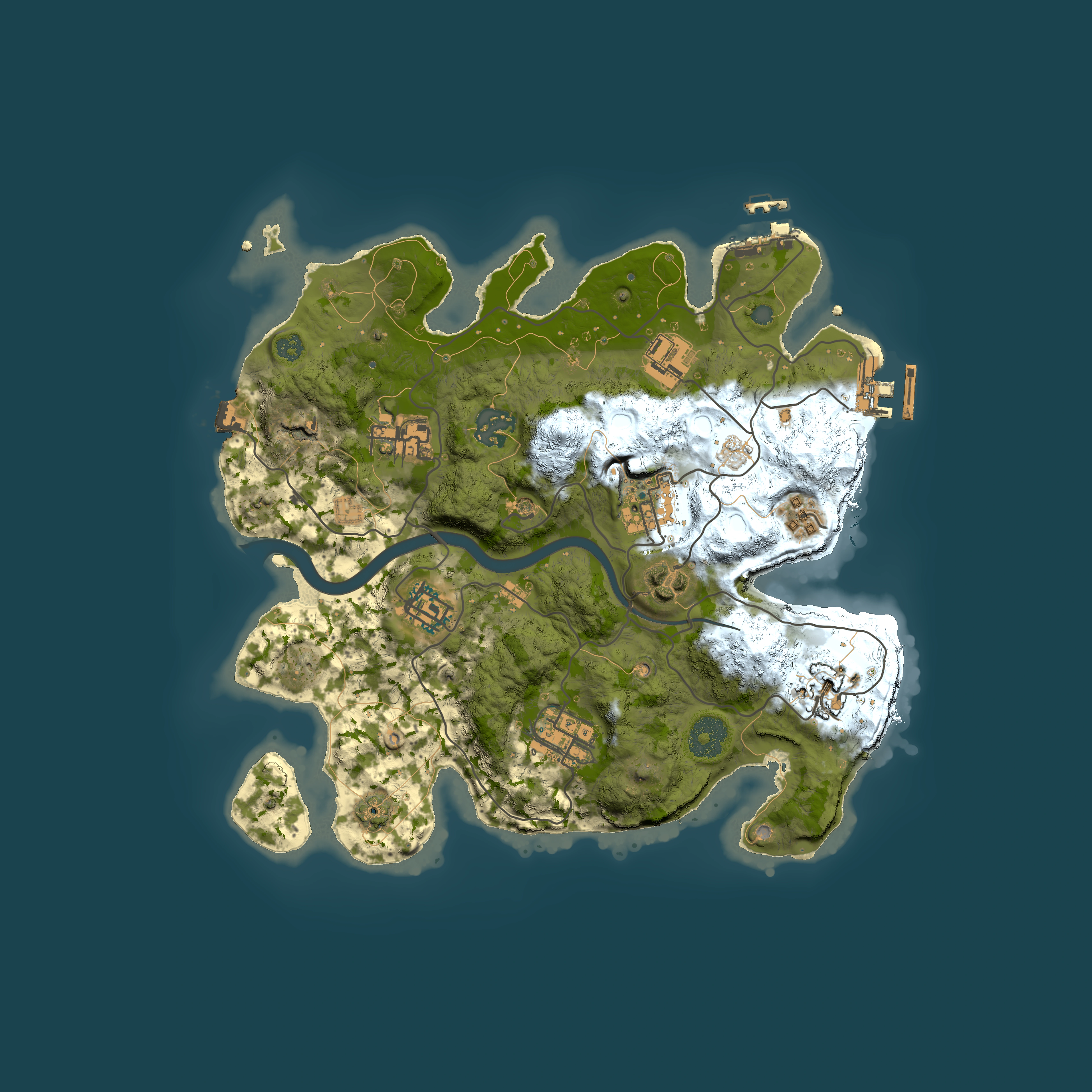 Full top-down render of Rust map seed 106402678, 3000x3000m