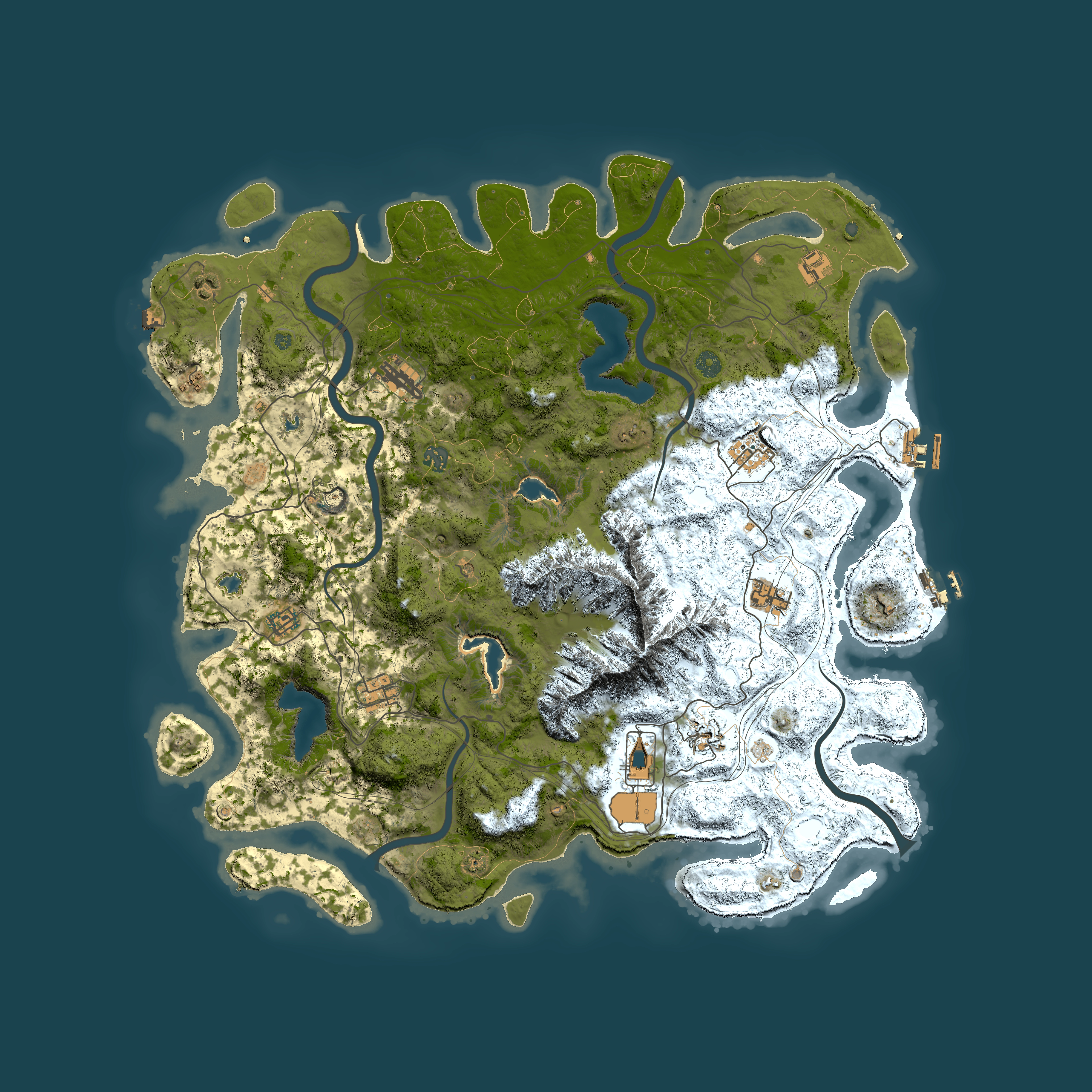 Full top-down render of Rust map seed 133459784, 5000x5000m