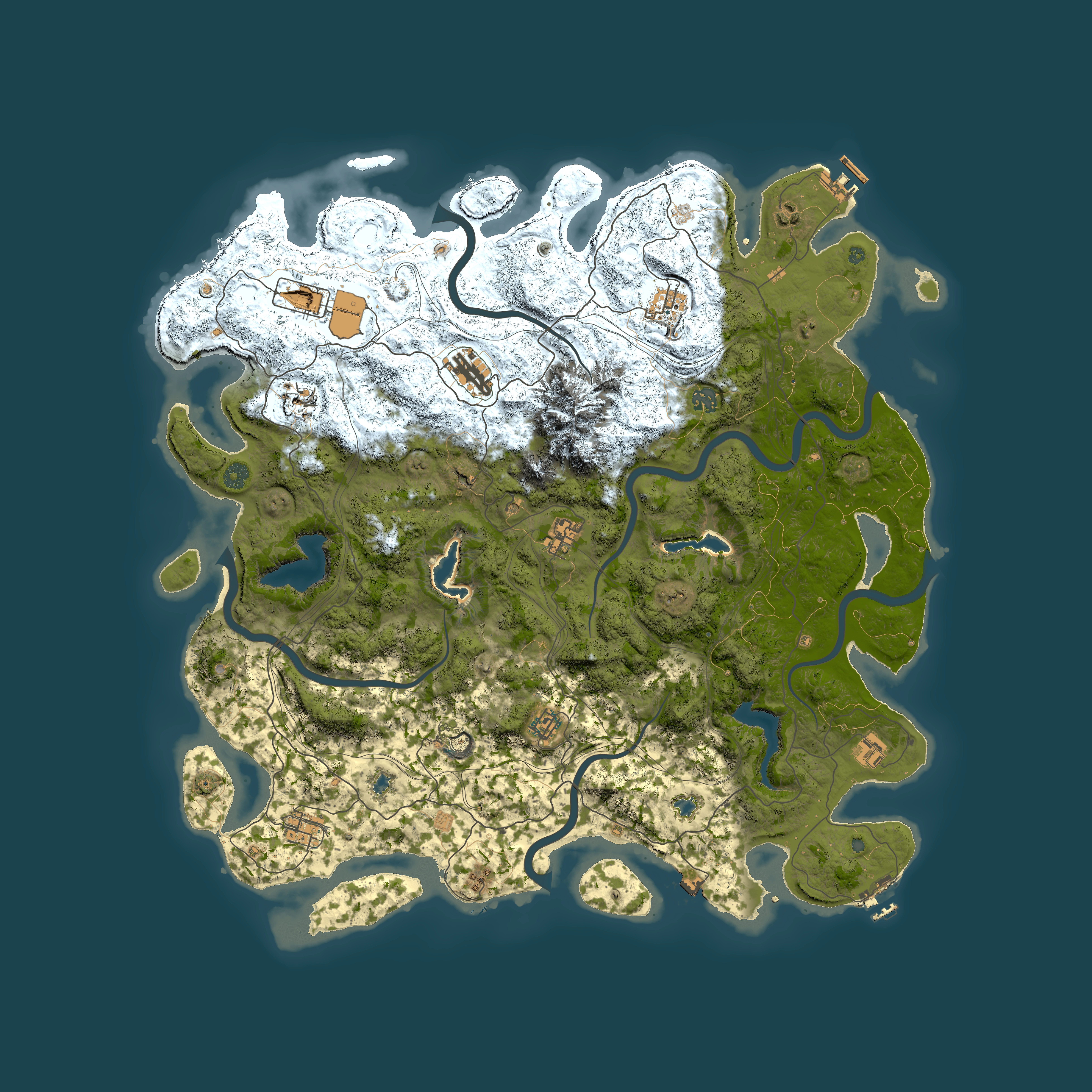 Full top-down render of Rust map seed 1064214758, 5000x5000m