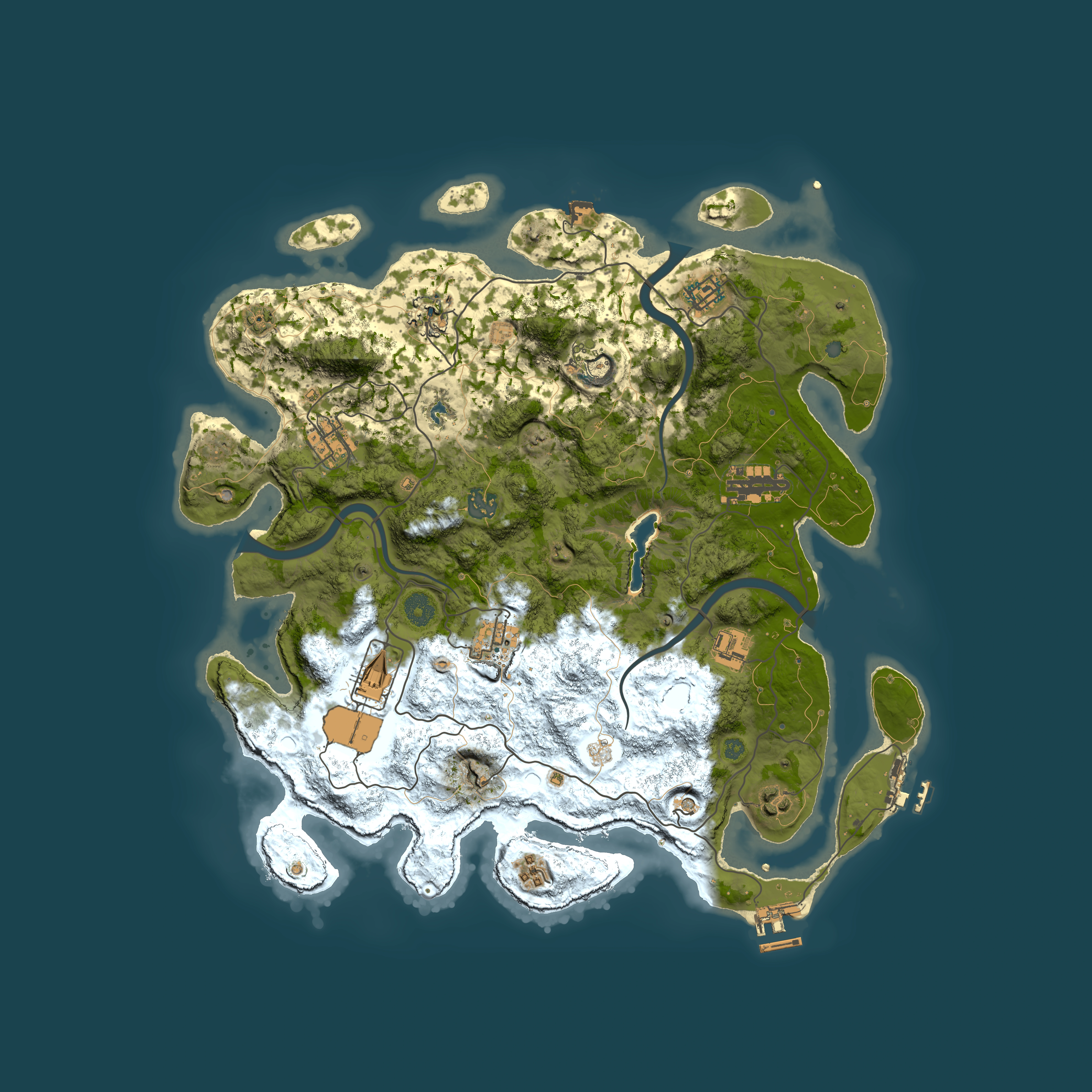 Full top-down render of Rust map seed 1979465850, 4000x4000m
