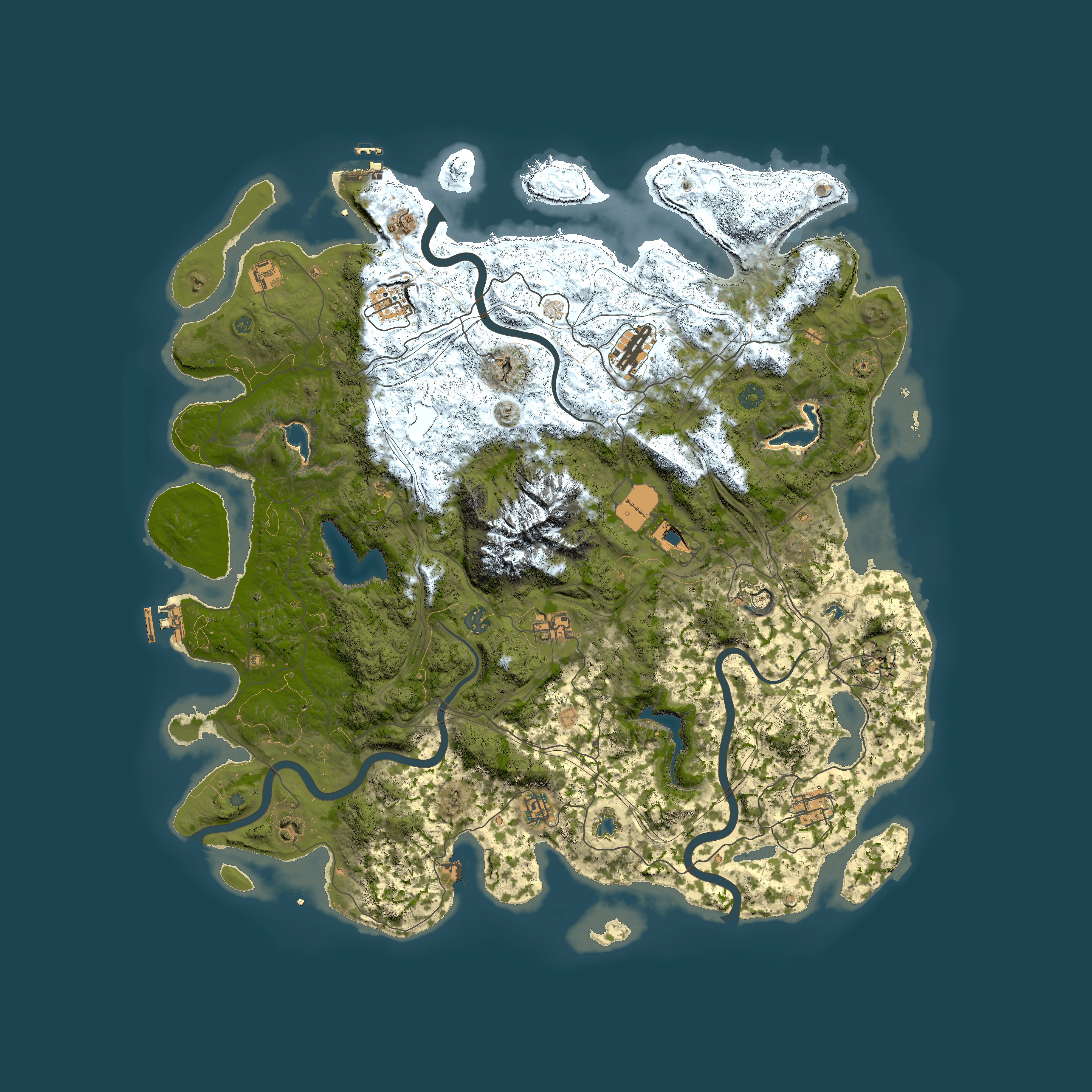 Full top-down render of Rust map seed 2007373535, 5000x5000m