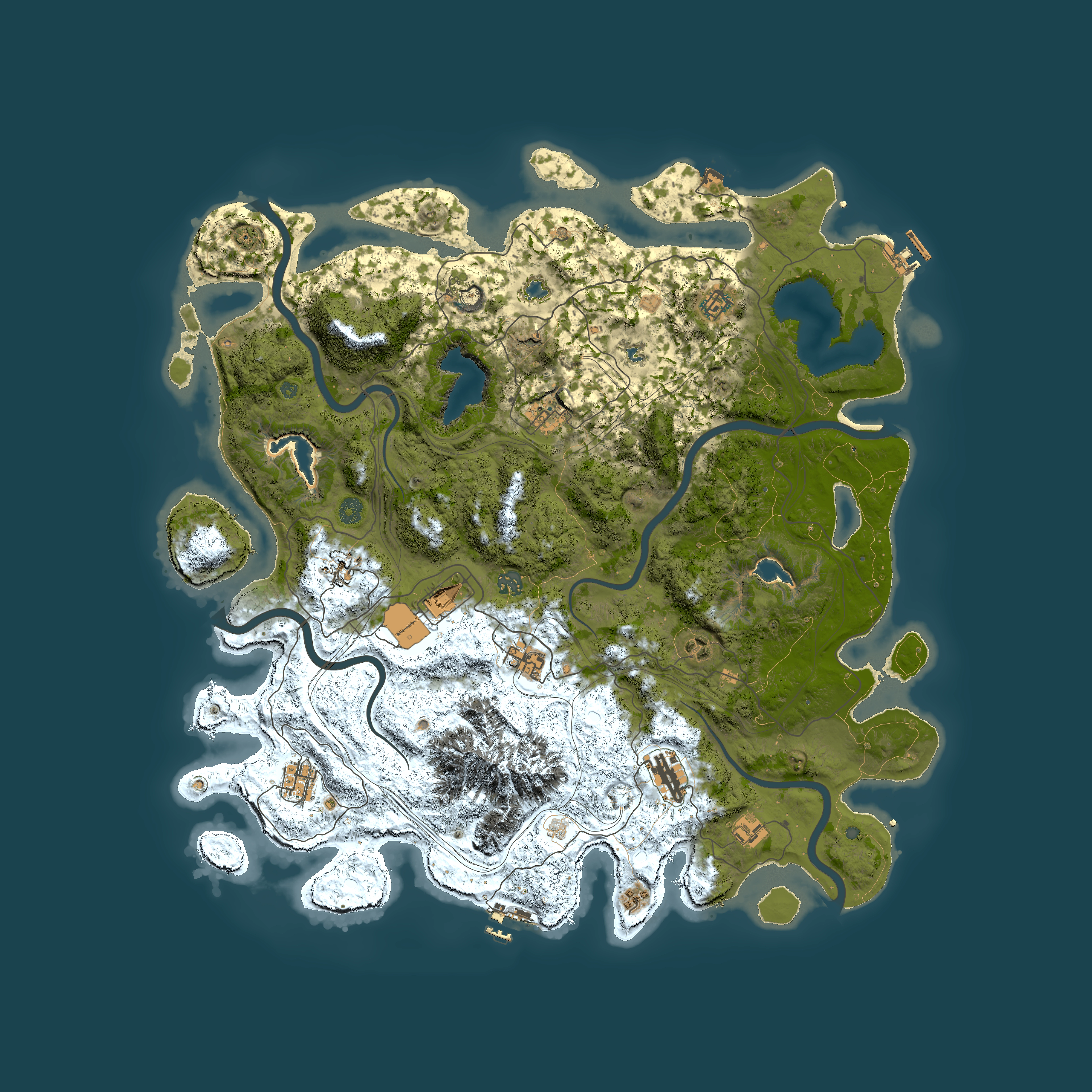 Full top-down render of Rust map seed 67604360, 5000x5000m