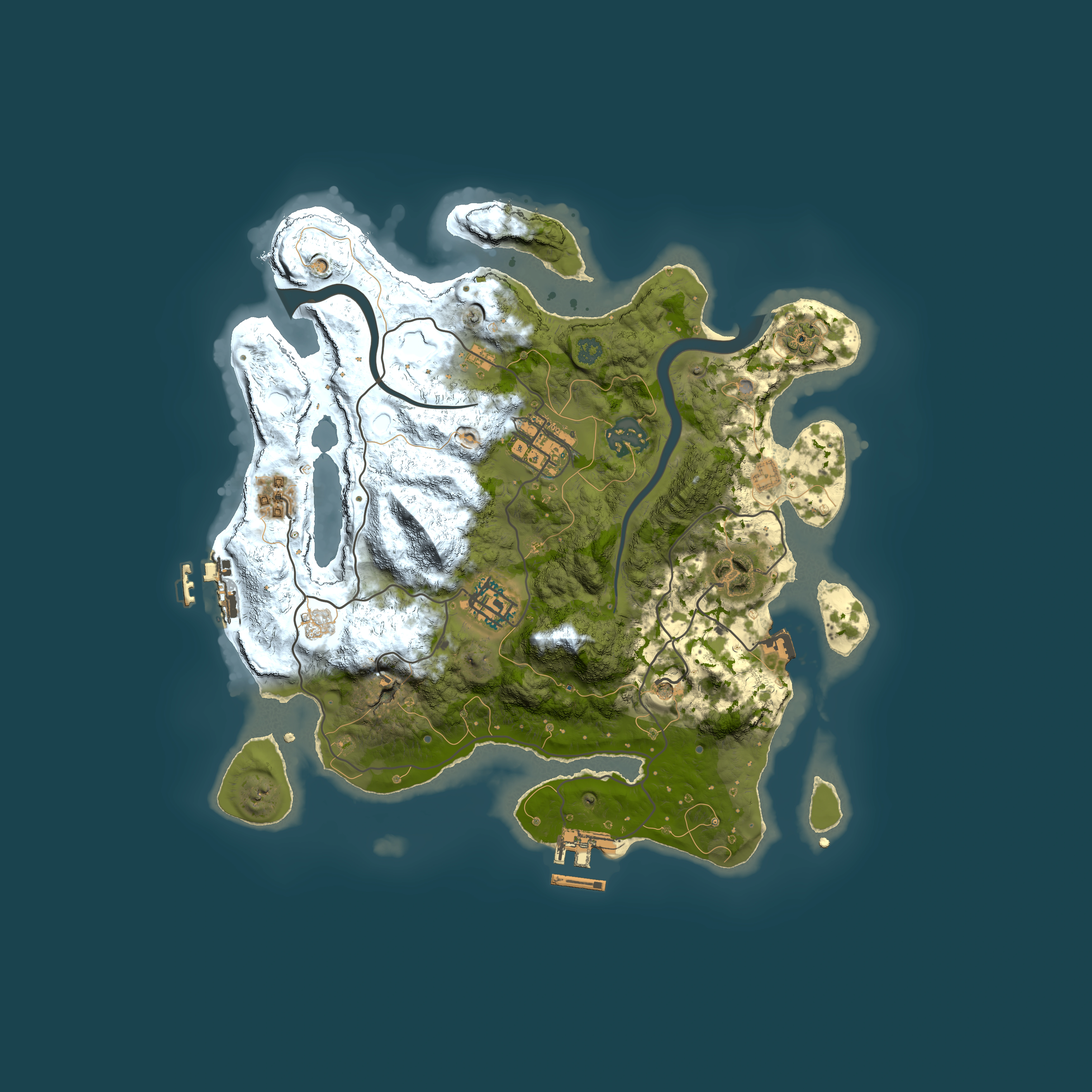 Full top-down render of Rust map seed 1965570636, 3000x3000m