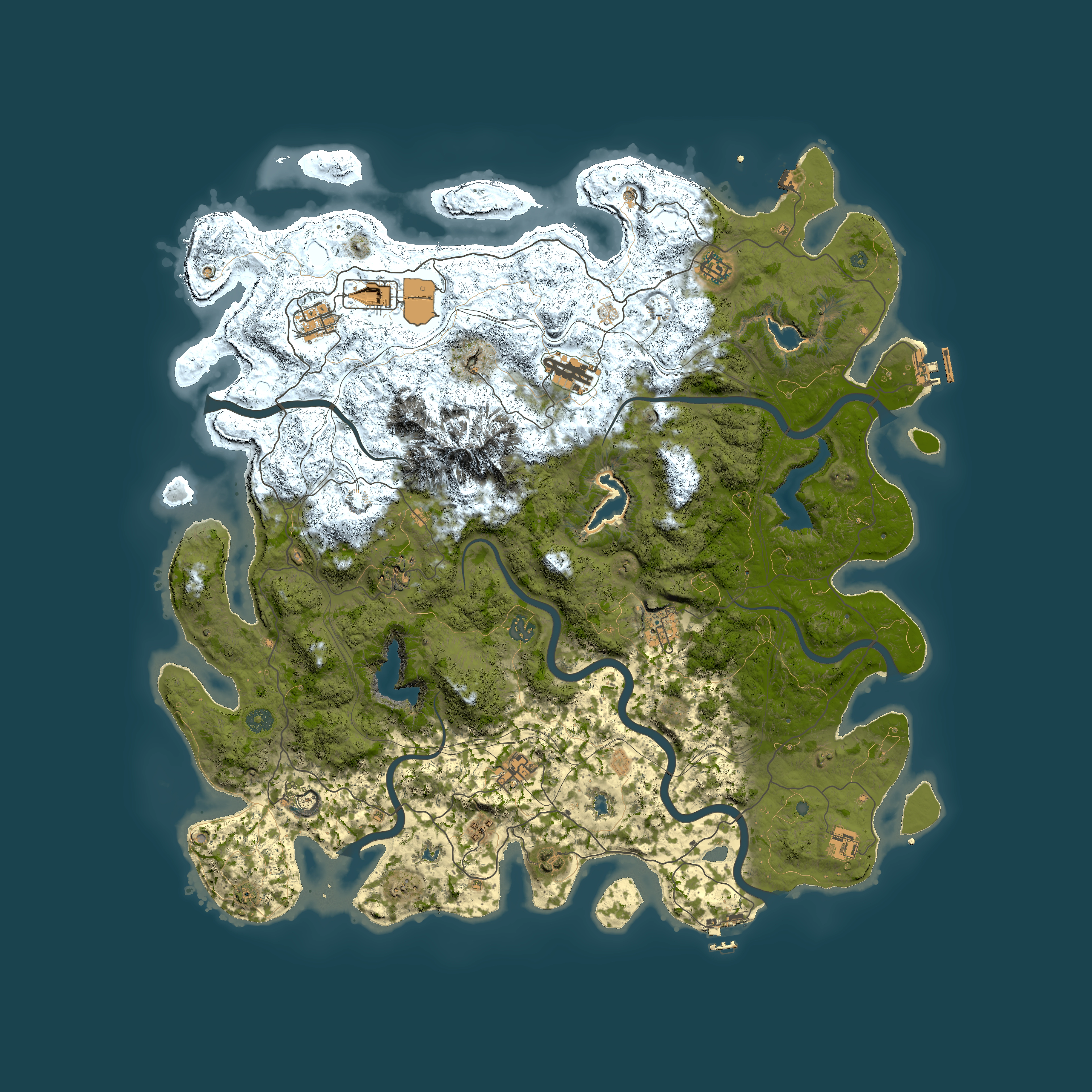 Full top-down render of Rust map seed 1134133586, 5000x5000m