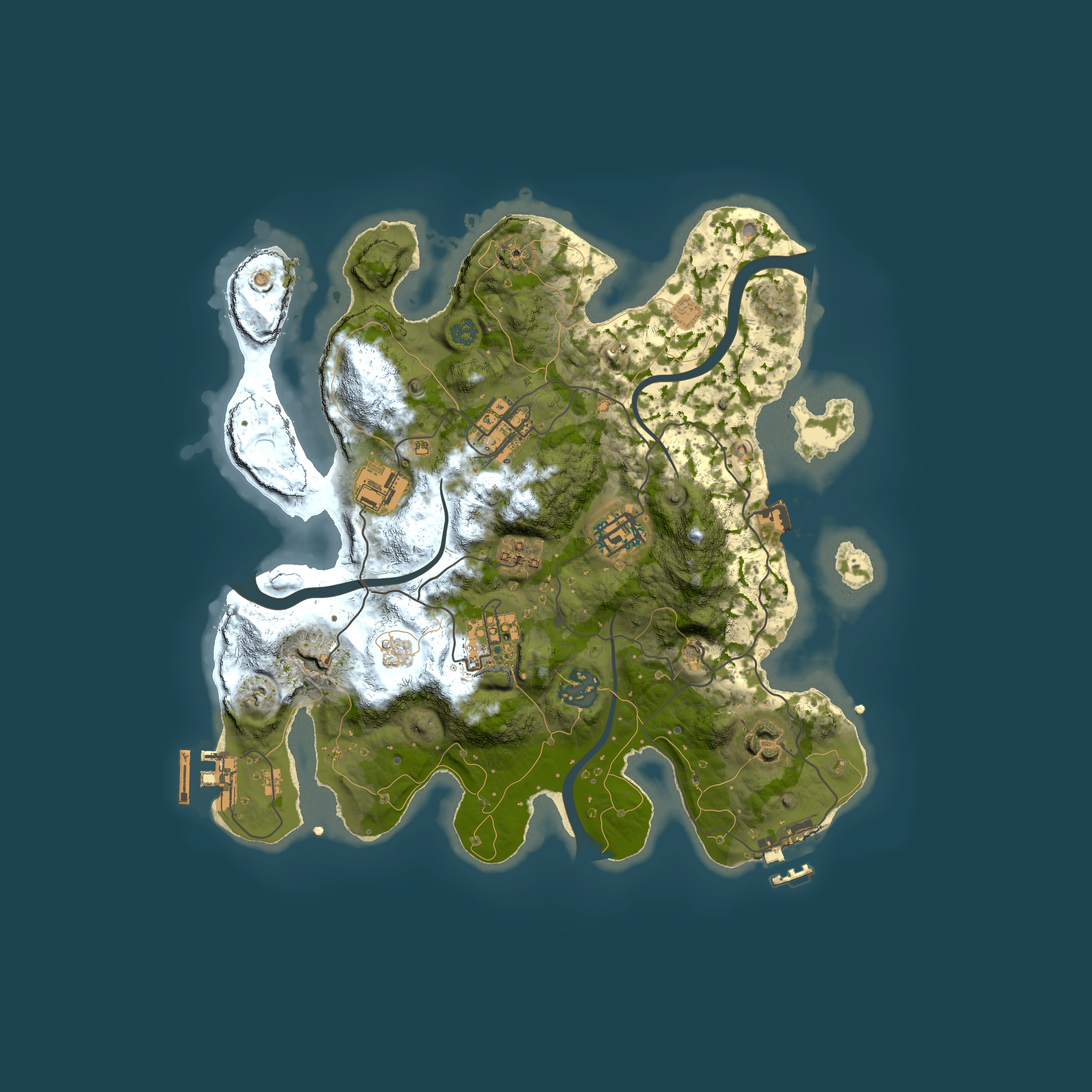 Full top-down render of Rust map seed 1157486133, 3000x3000m
