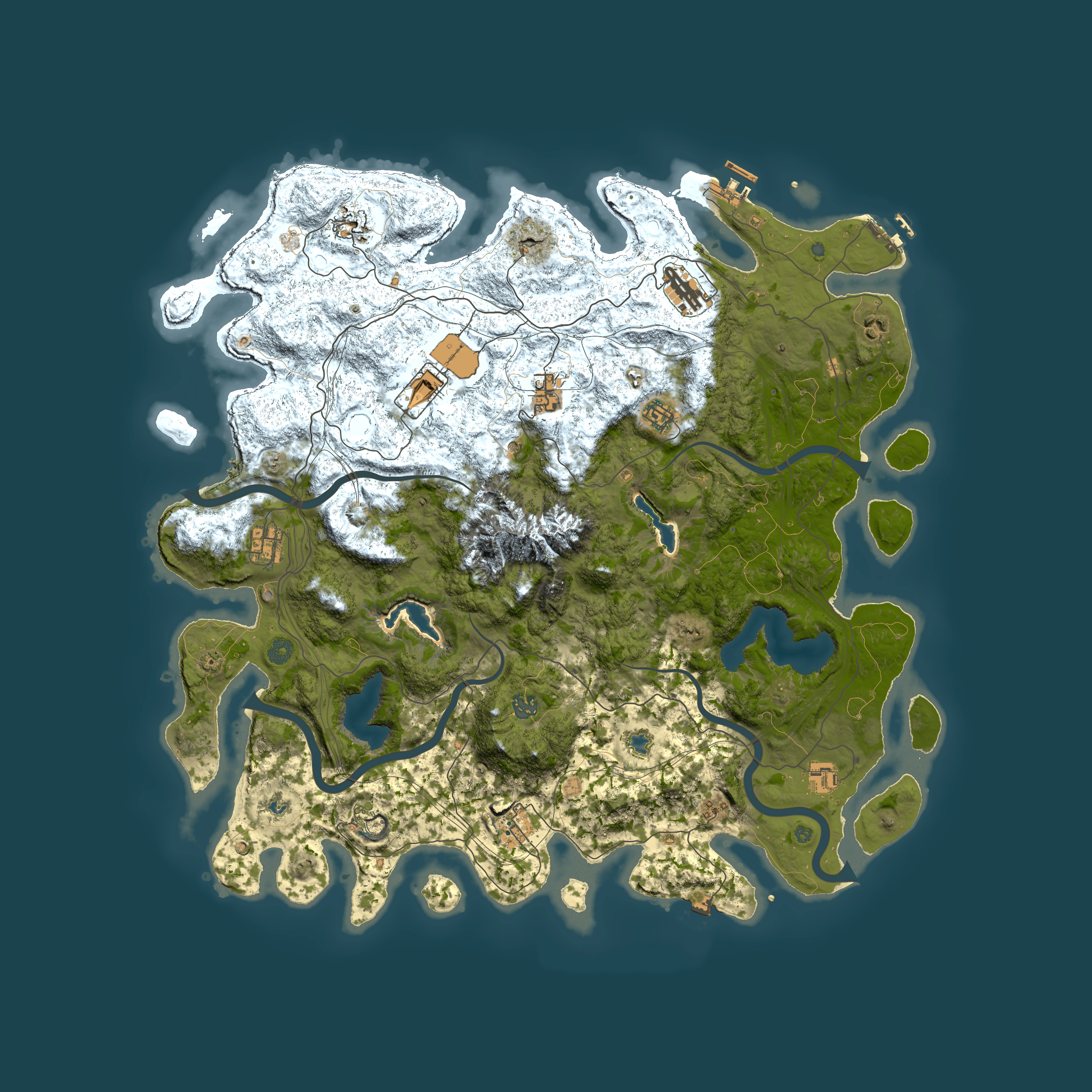 Full top-down render of Rust map seed 456573555, 5000x5000m