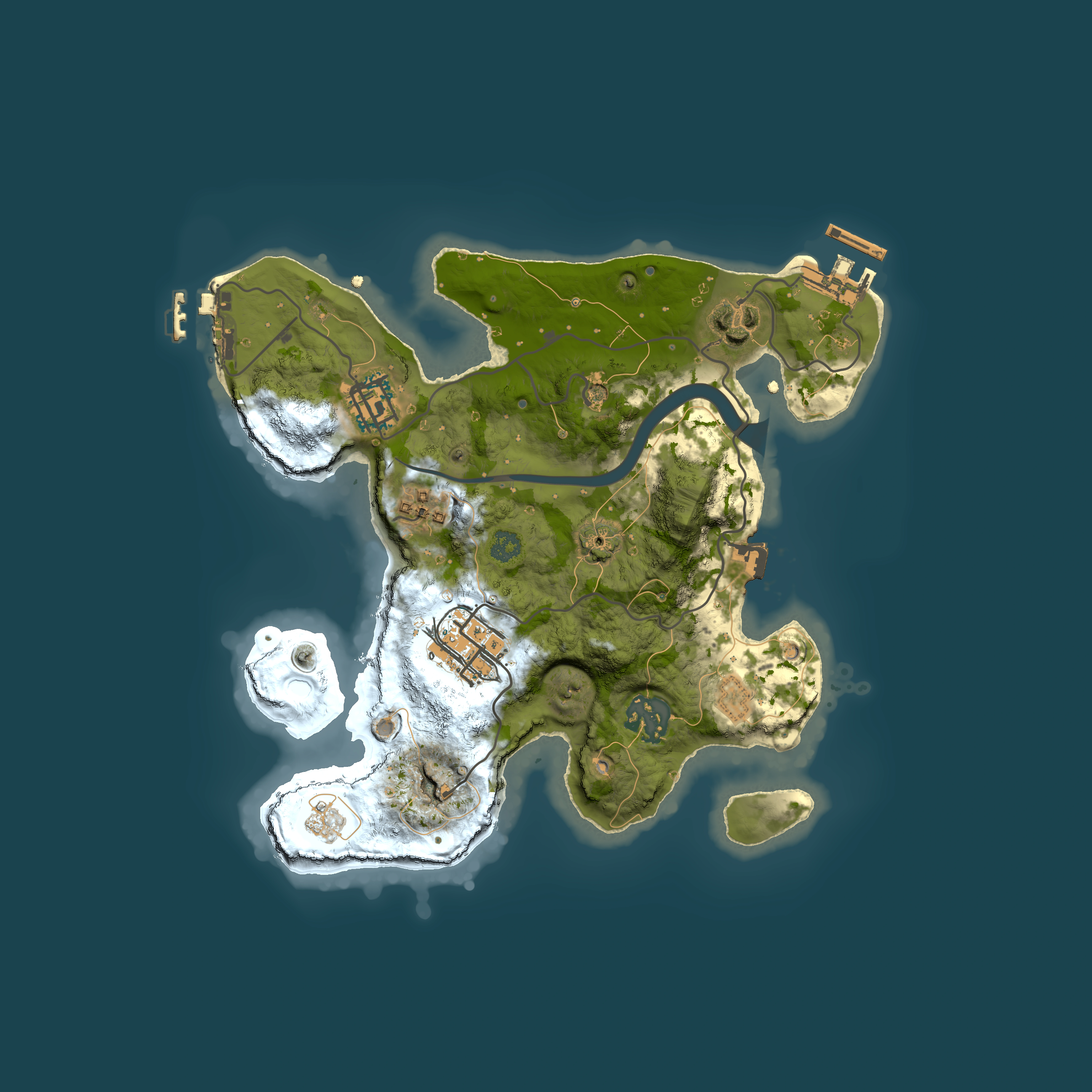 Full top-down render of Rust map seed 1864623111, 2500x2500m