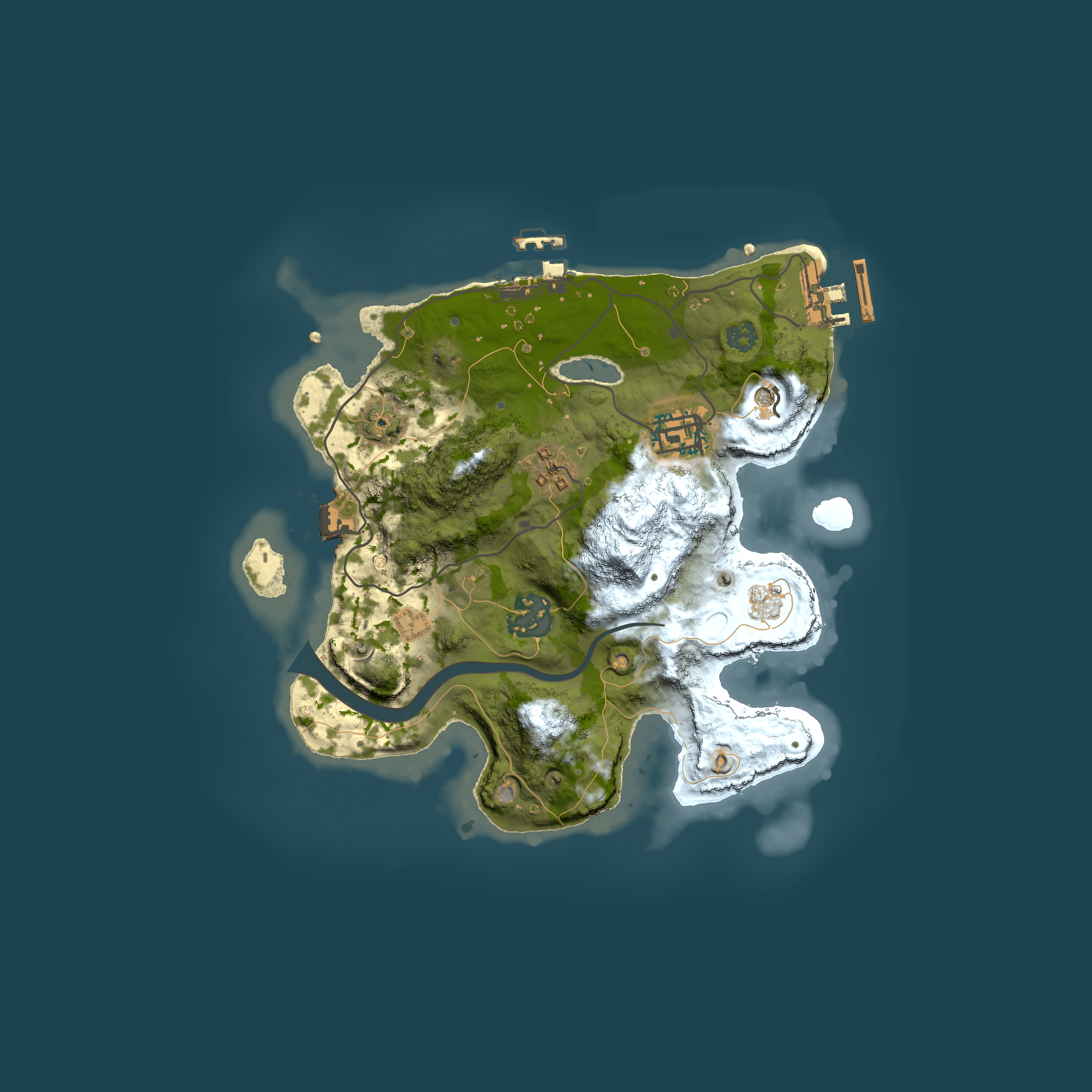 Full top-down render of Rust map seed 1410731235, 2500x2500m