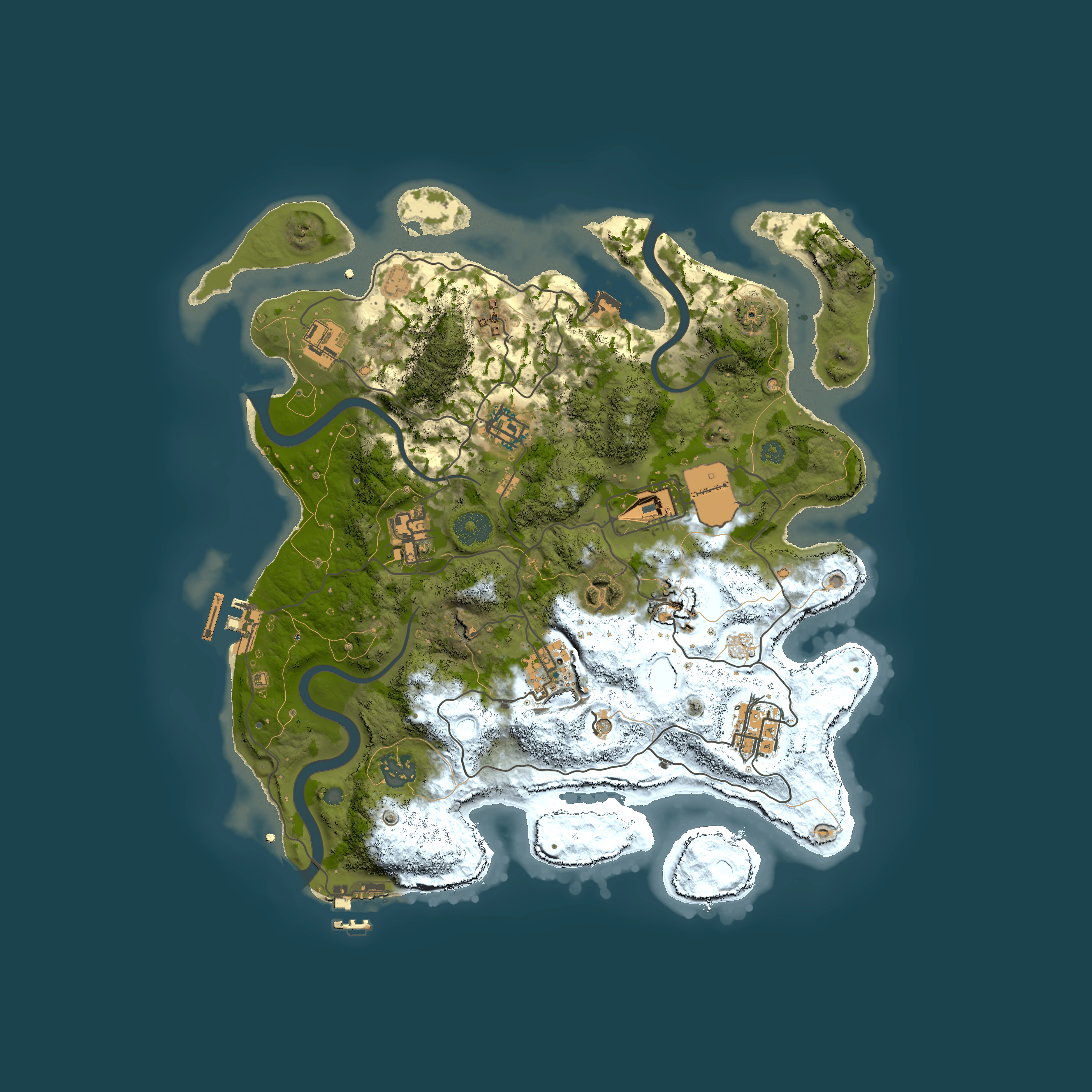 Full top-down render of Rust map seed 977504605, 3500x3500m