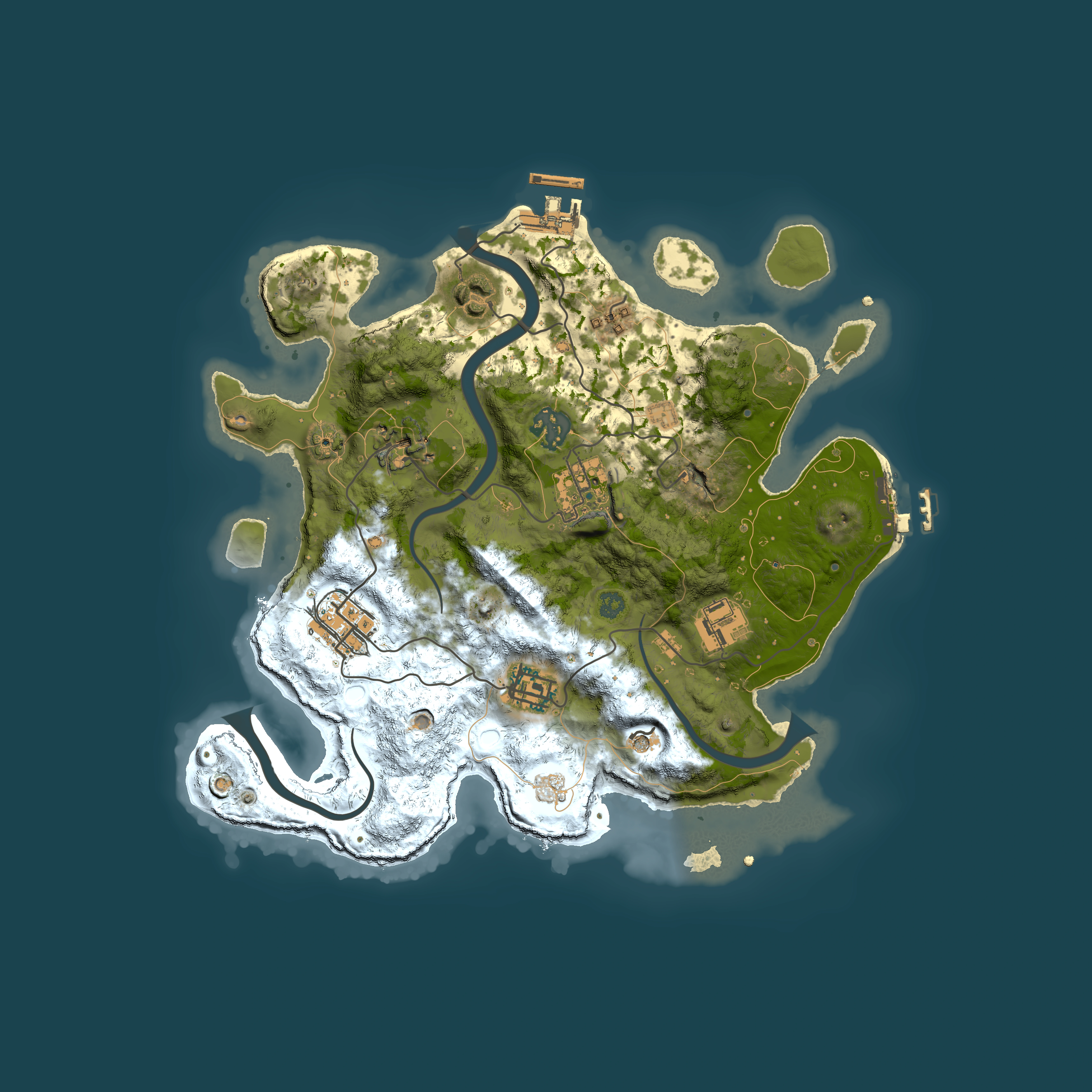 Full top-down render of Rust map seed 1497252057, 3000x3000m