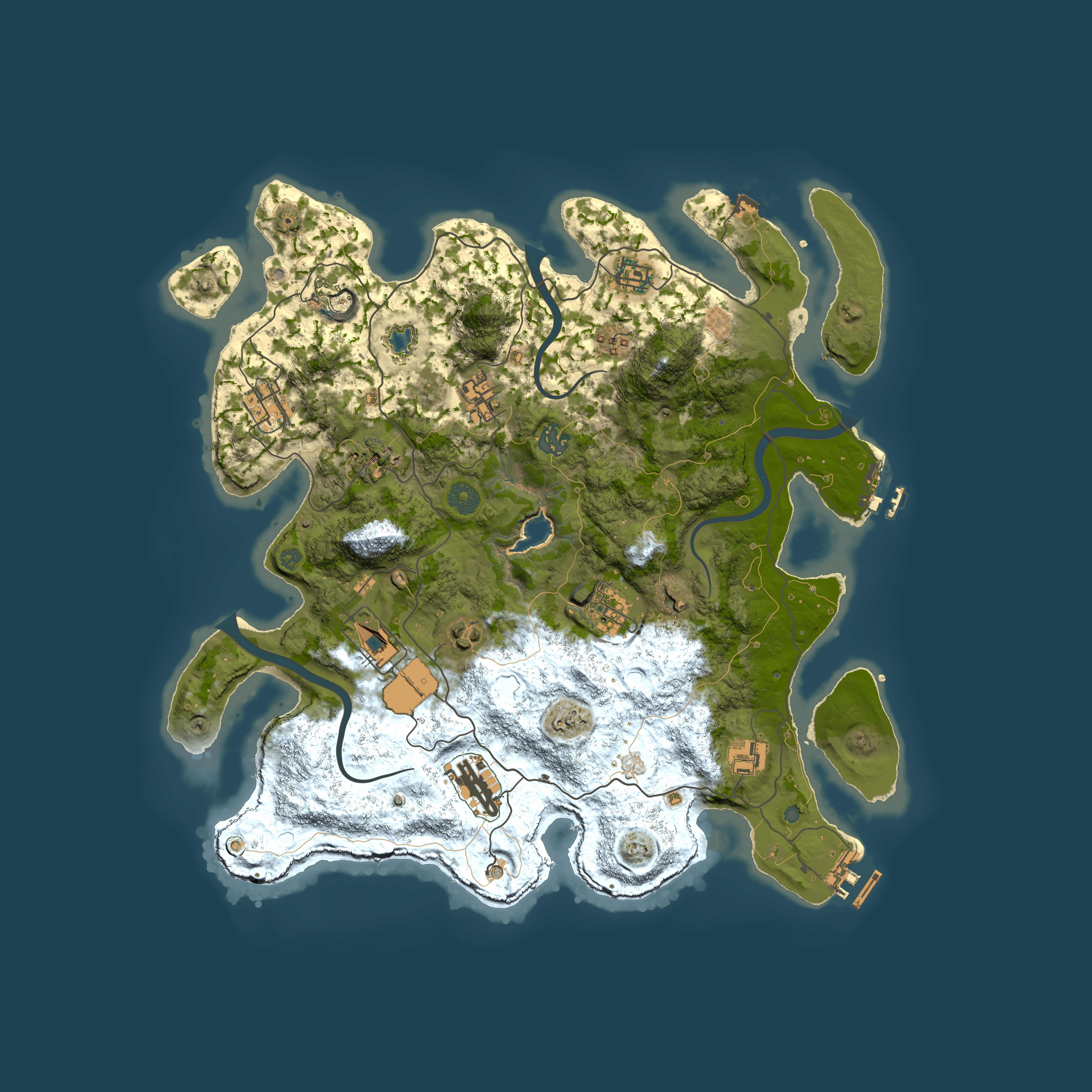 Full top-down render of Rust map seed 1197672381, 4000x4000m
