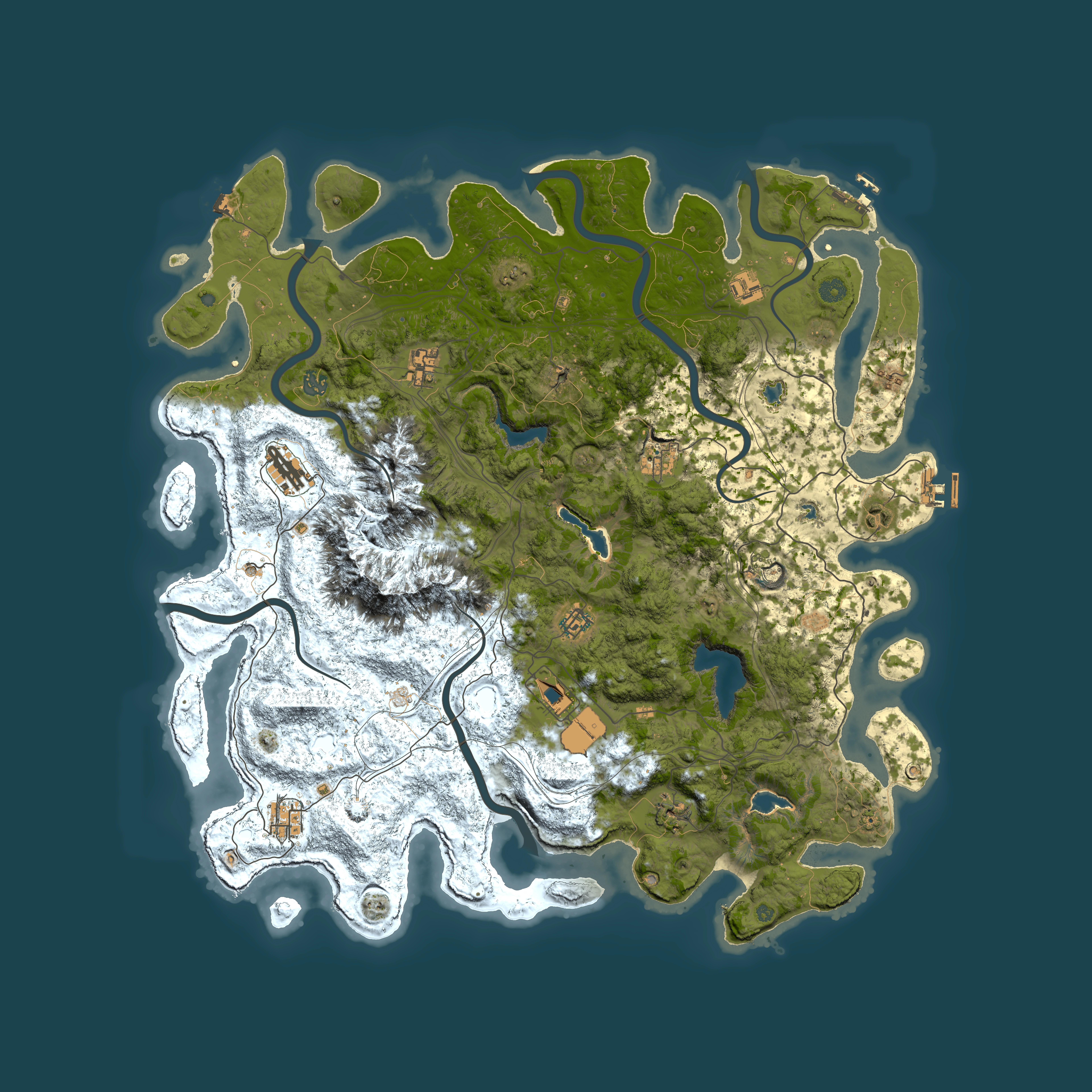 Full top-down render of Rust map seed 25713205, 5000x5000m