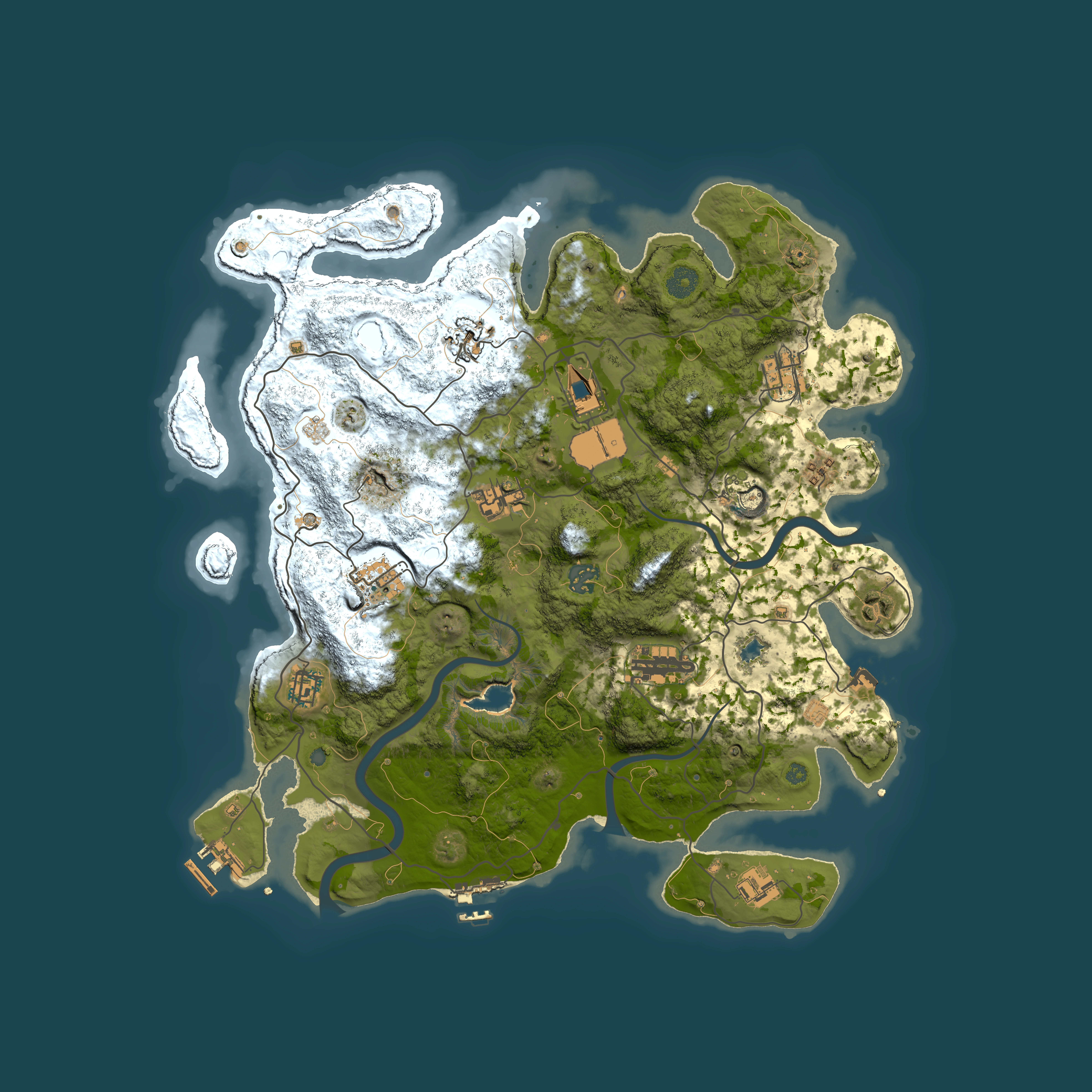 Full top-down render of Rust map seed 1627664467, 4000x4000m