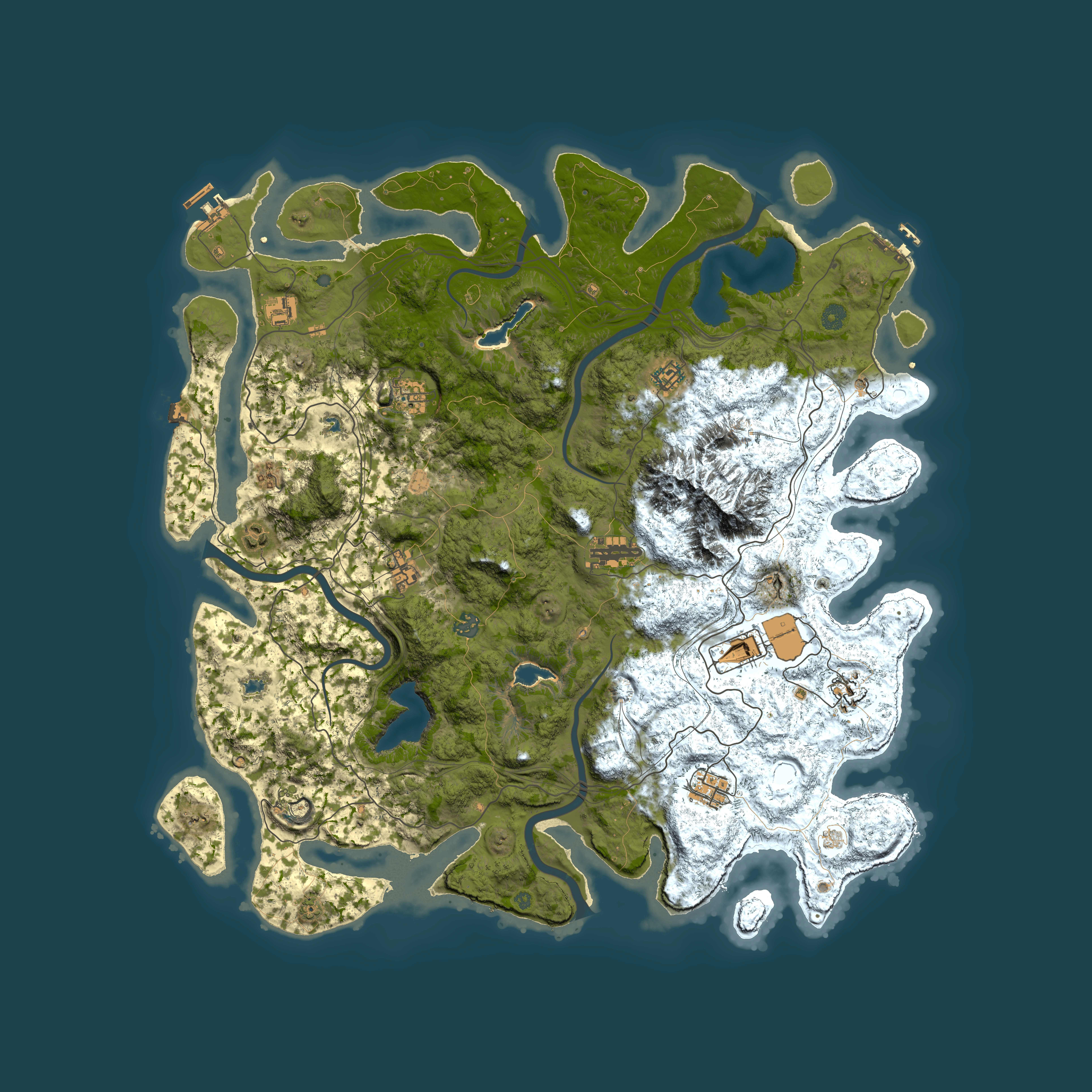 Full top-down render of Rust map seed 1994670566, 5000x5000m