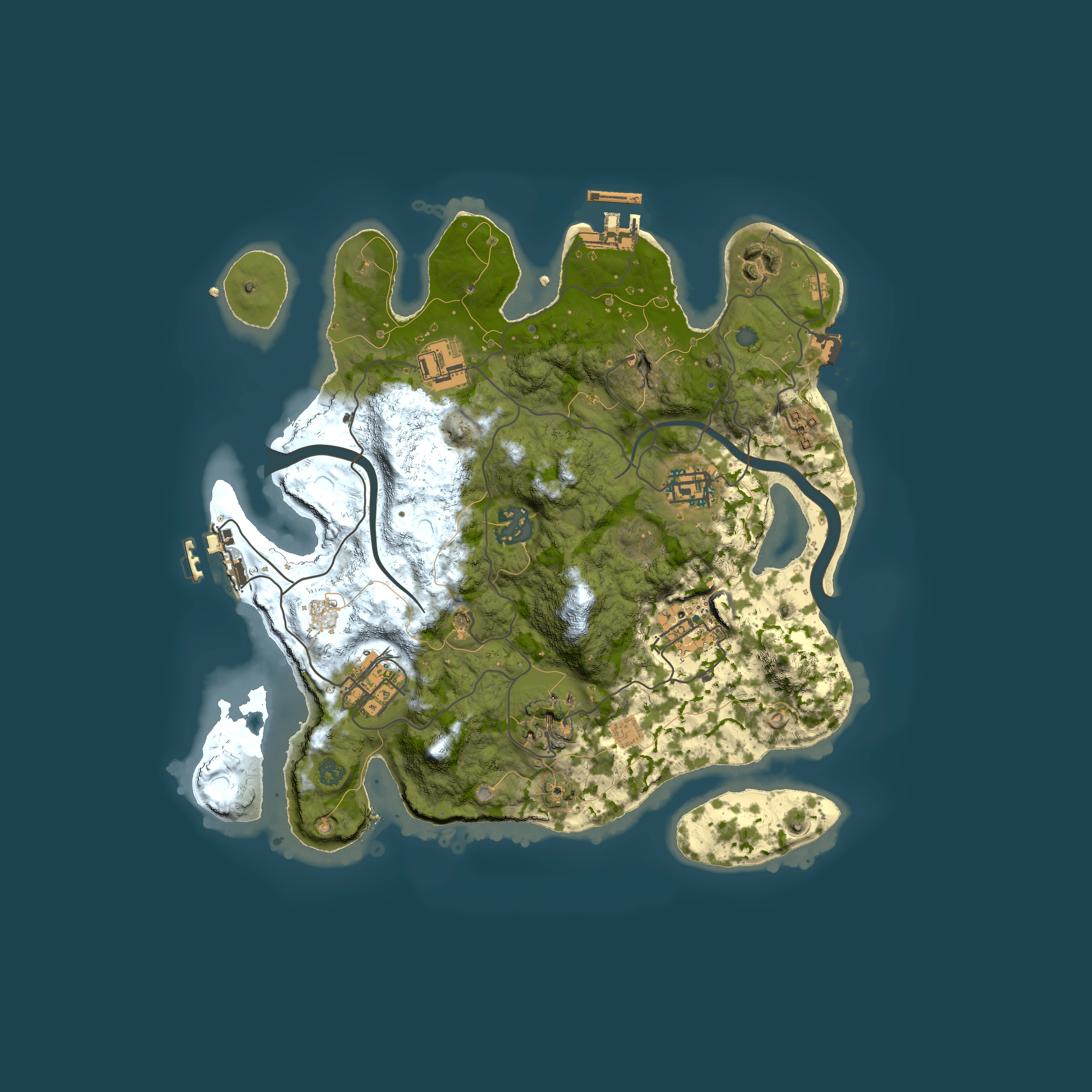 Full top-down render of Rust map seed 1150115844, 3000x3000m