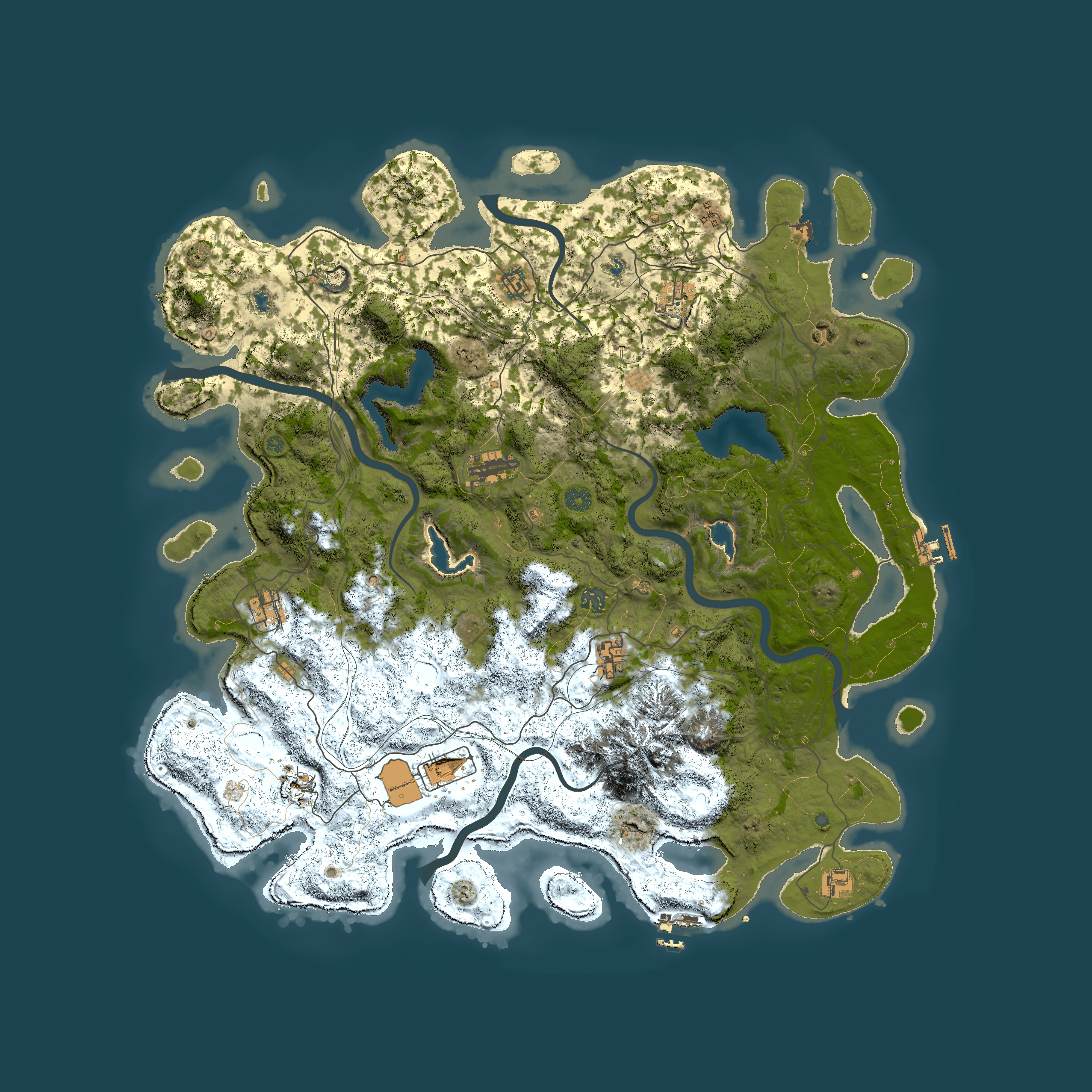 Full top-down render of Rust map seed 19833079, 5000x5000m
