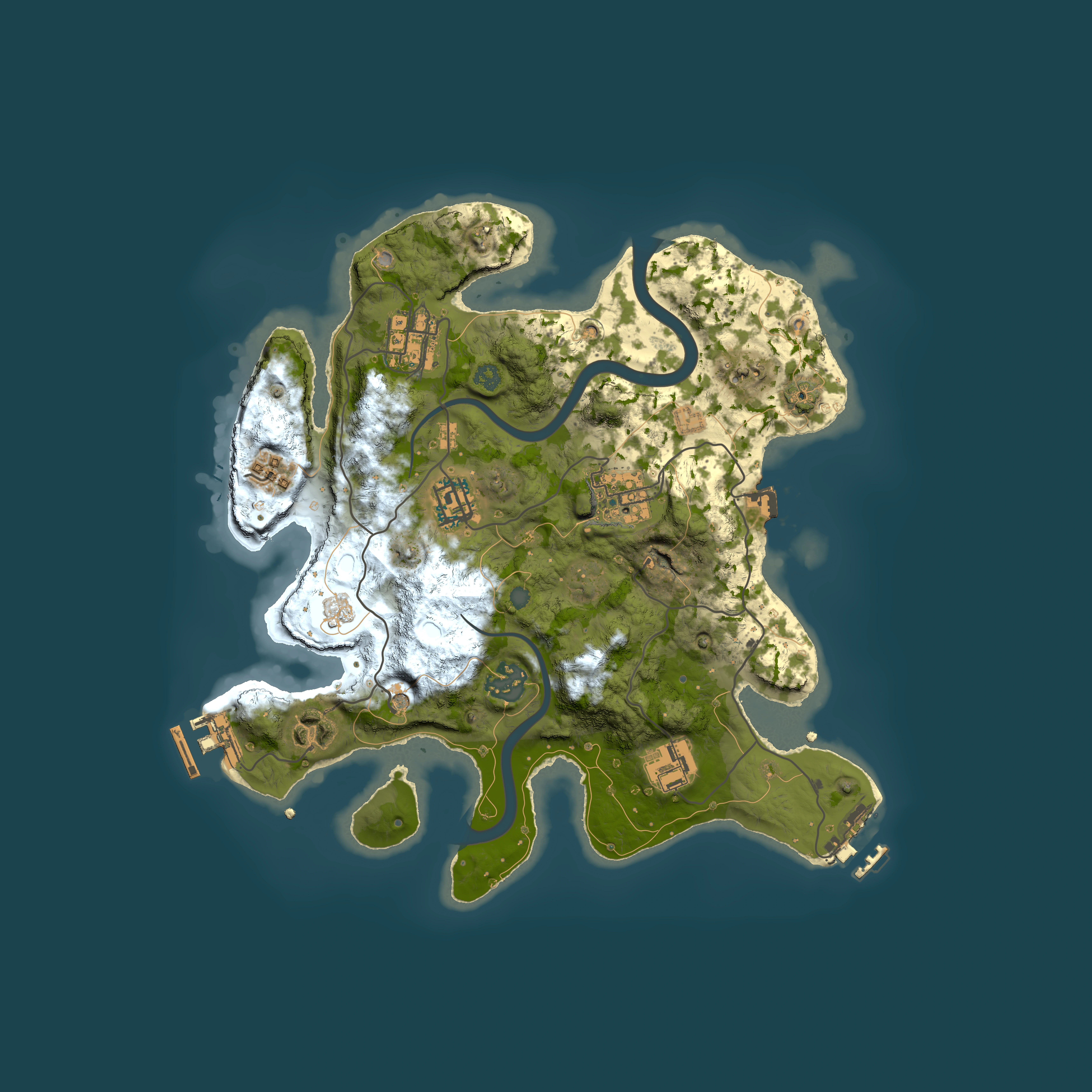 Full top-down render of Rust map seed 1077721422, 3000x3000m
