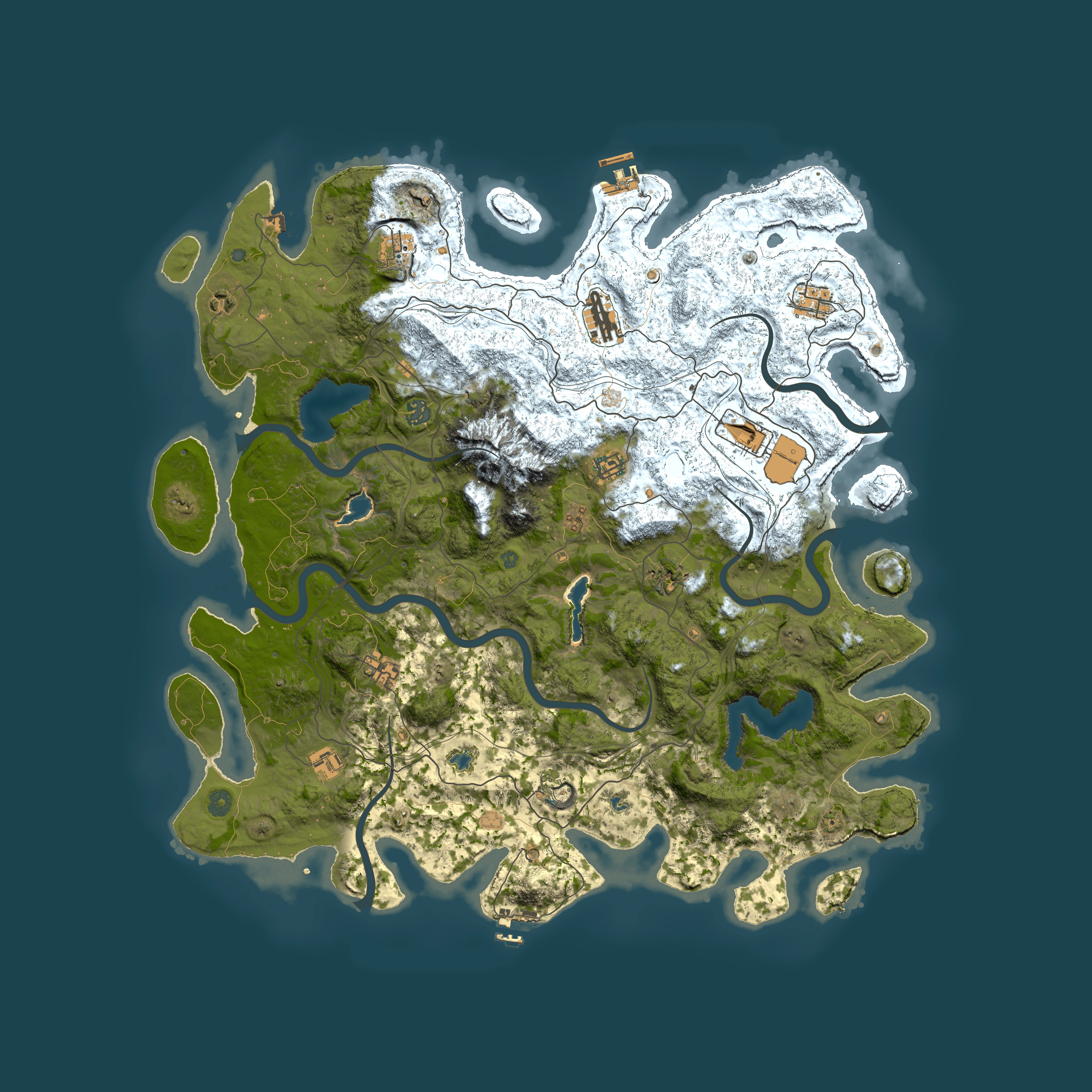 Full top-down render of Rust map seed 132213517, 5000x5000m