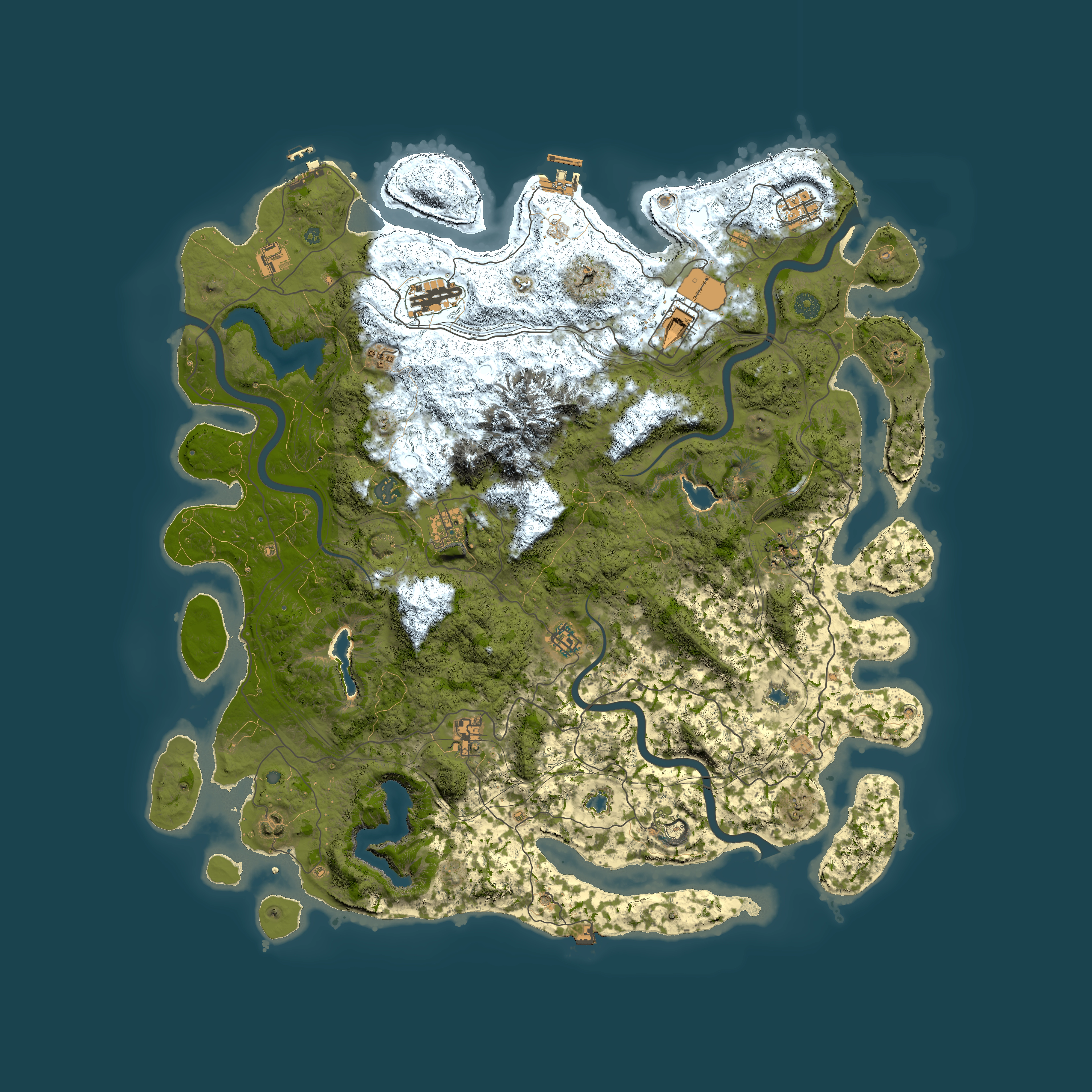 Full top-down render of Rust map seed 1627950928, 5000x5000m