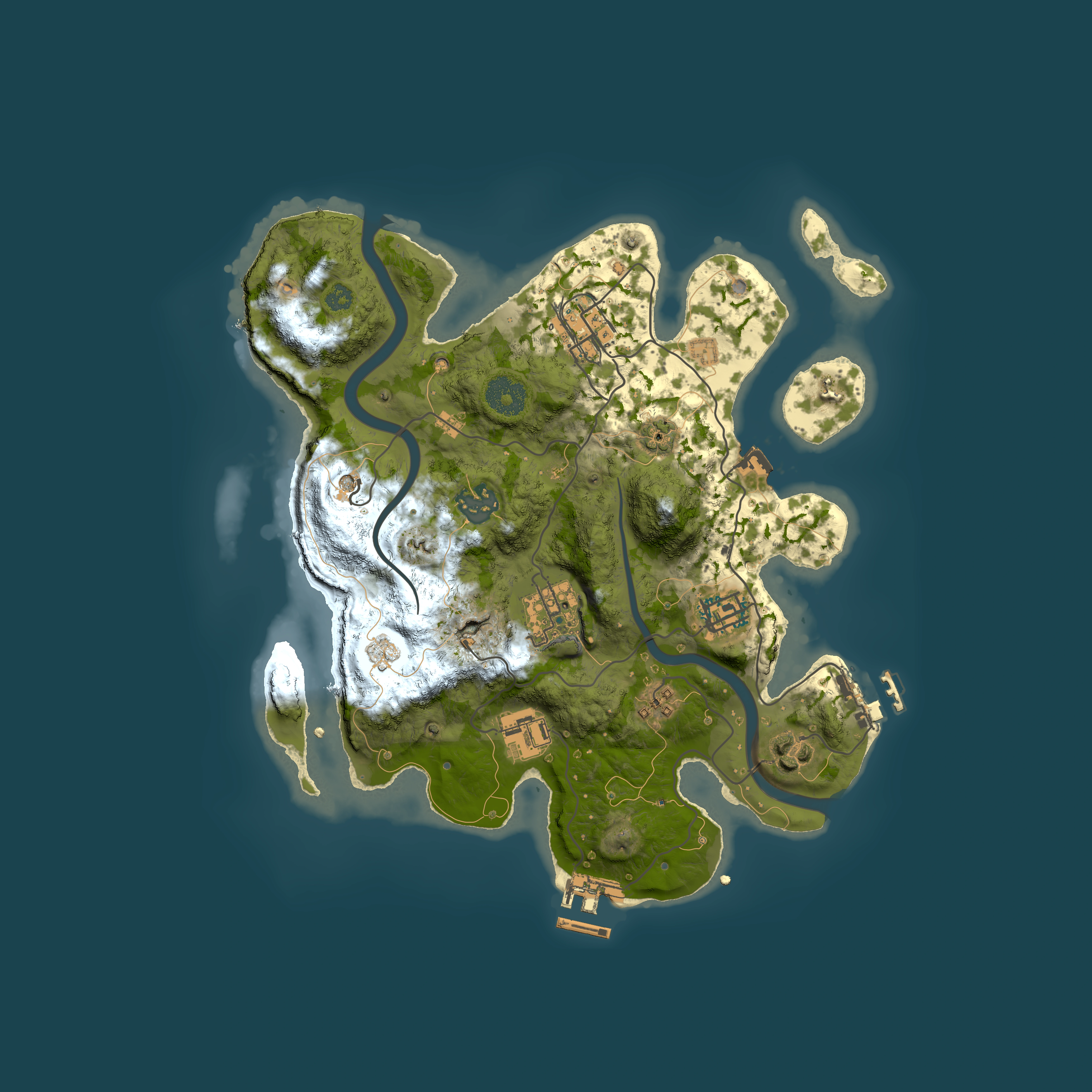 Full top-down render of Rust map seed 284728127, 3000x3000m