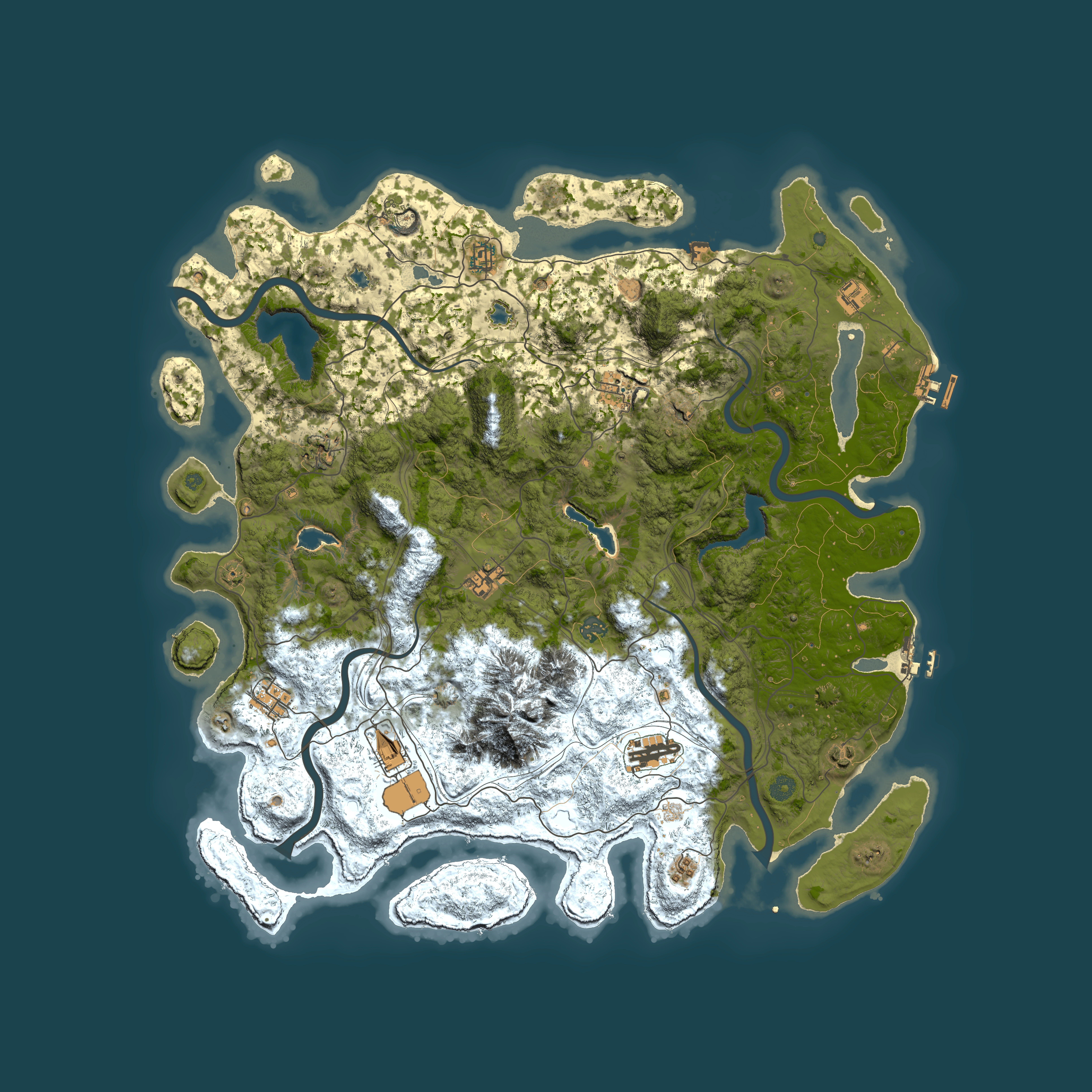 Full top-down render of Rust map seed 1327007243, 5000x5000m