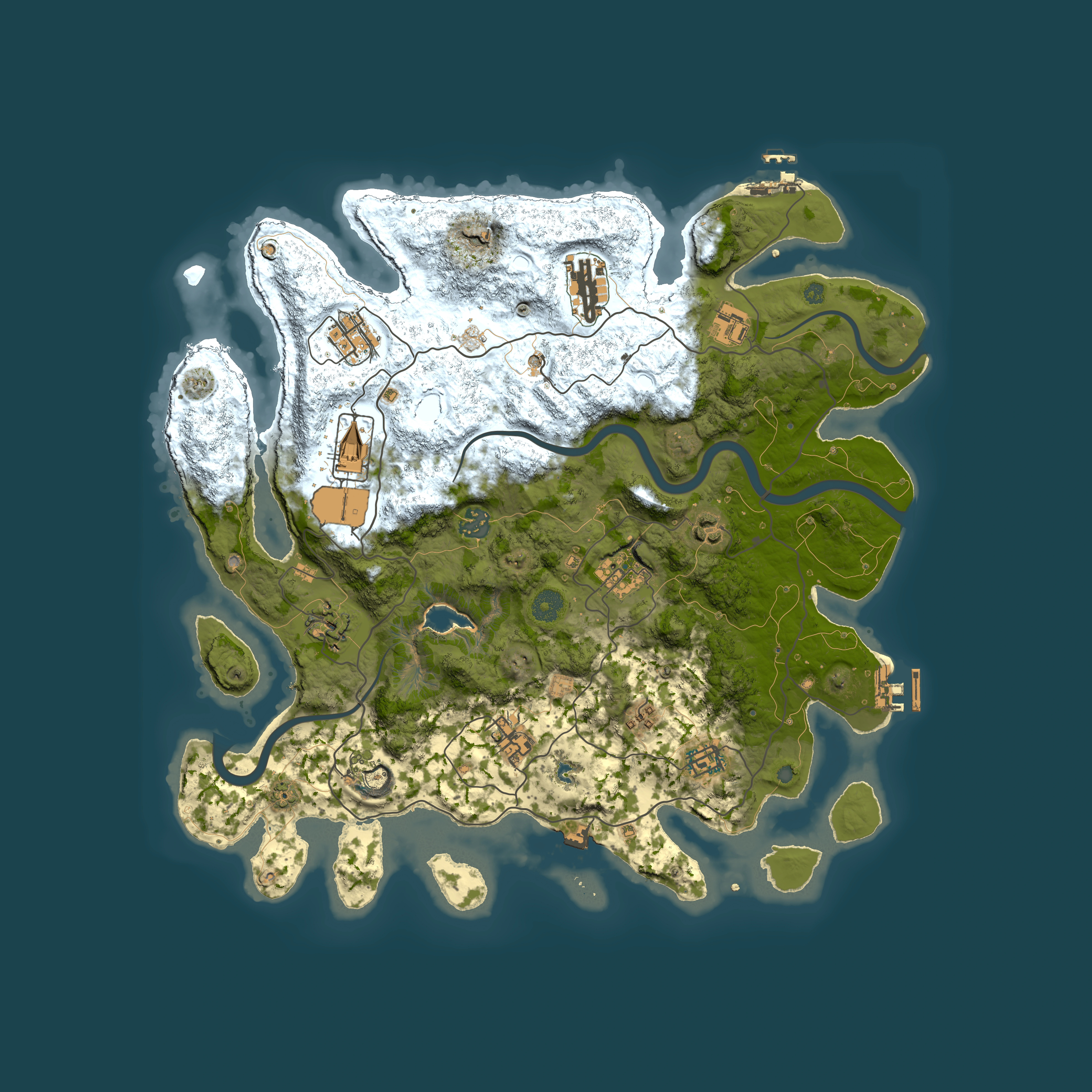 Full top-down render of Rust map seed 998797101, 4000x4000m