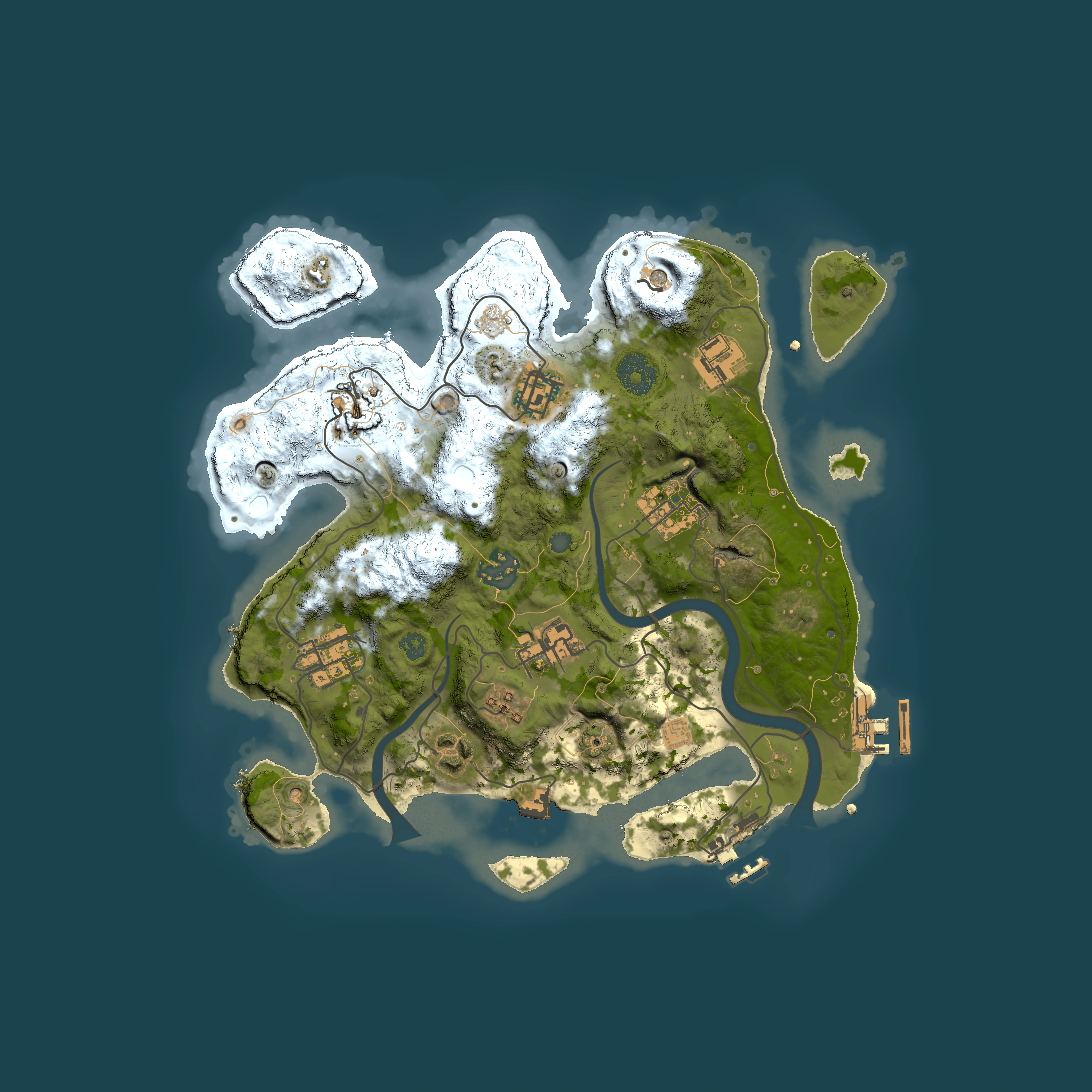 Full top-down render of Rust map seed 2036075736, 3000x3000m