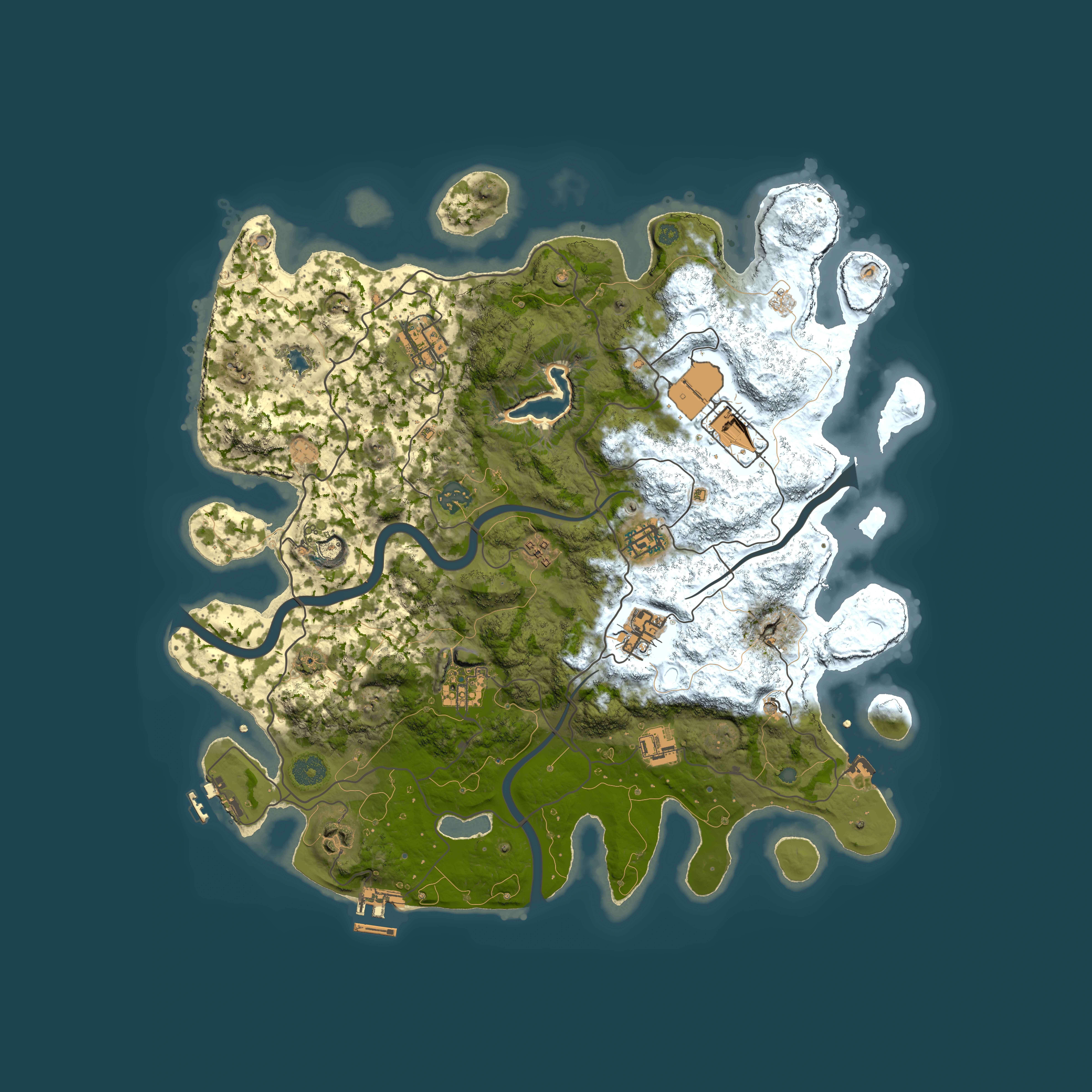 Full top-down render of Rust map seed 2099855744, 4000x4000m