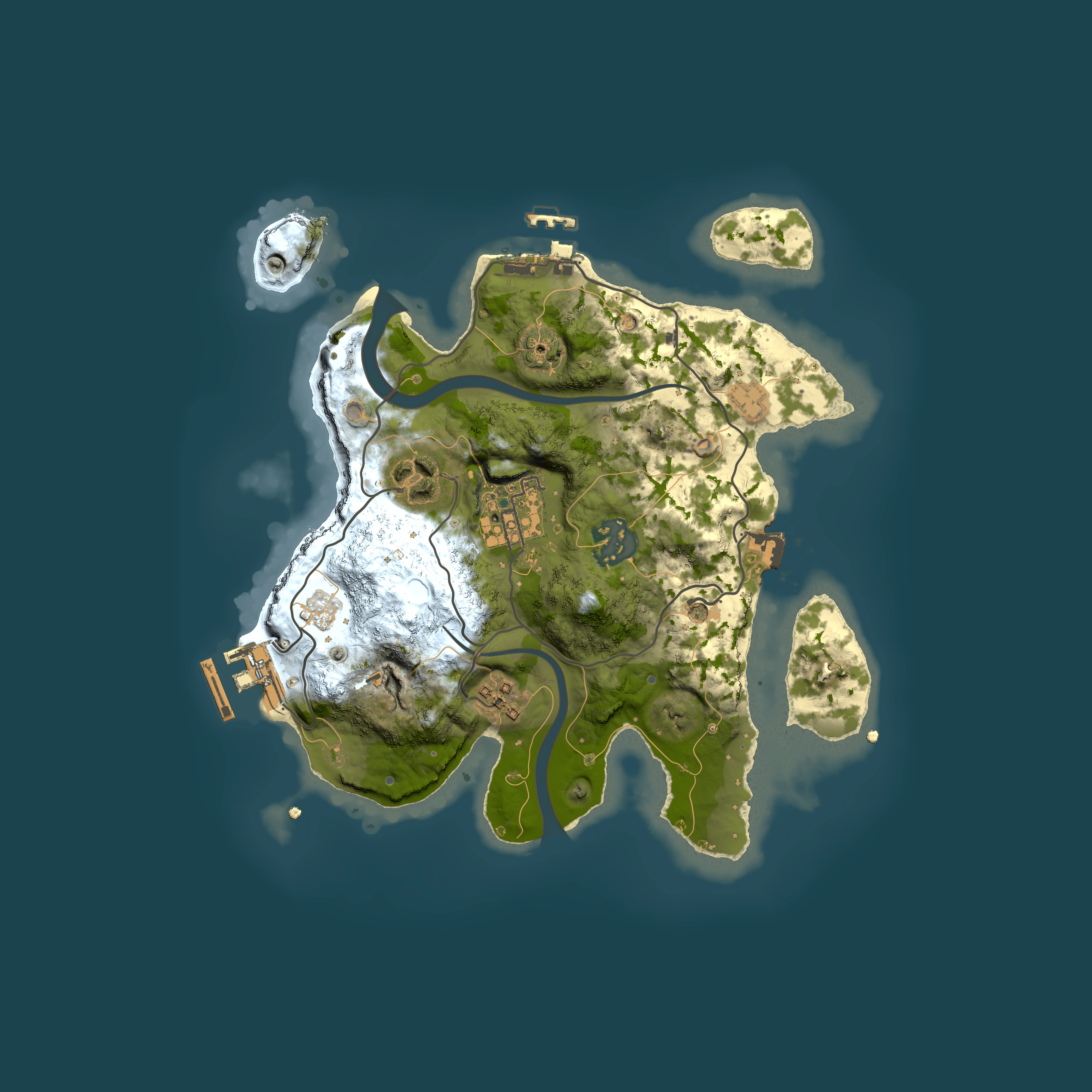 Full top-down render of Rust map seed 840837033, 2500x2500m