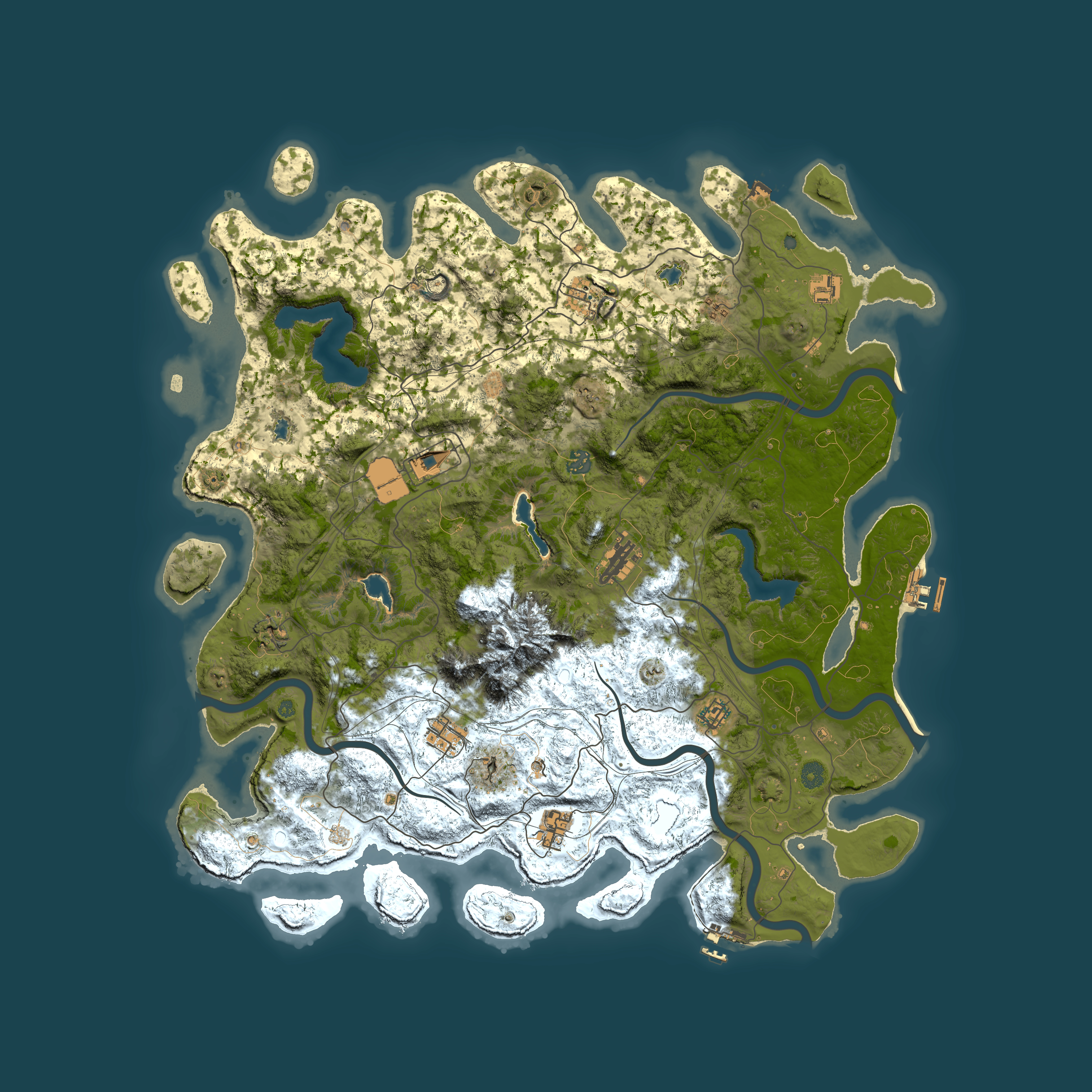 Full top-down render of Rust map seed 993587870, 5000x5000m