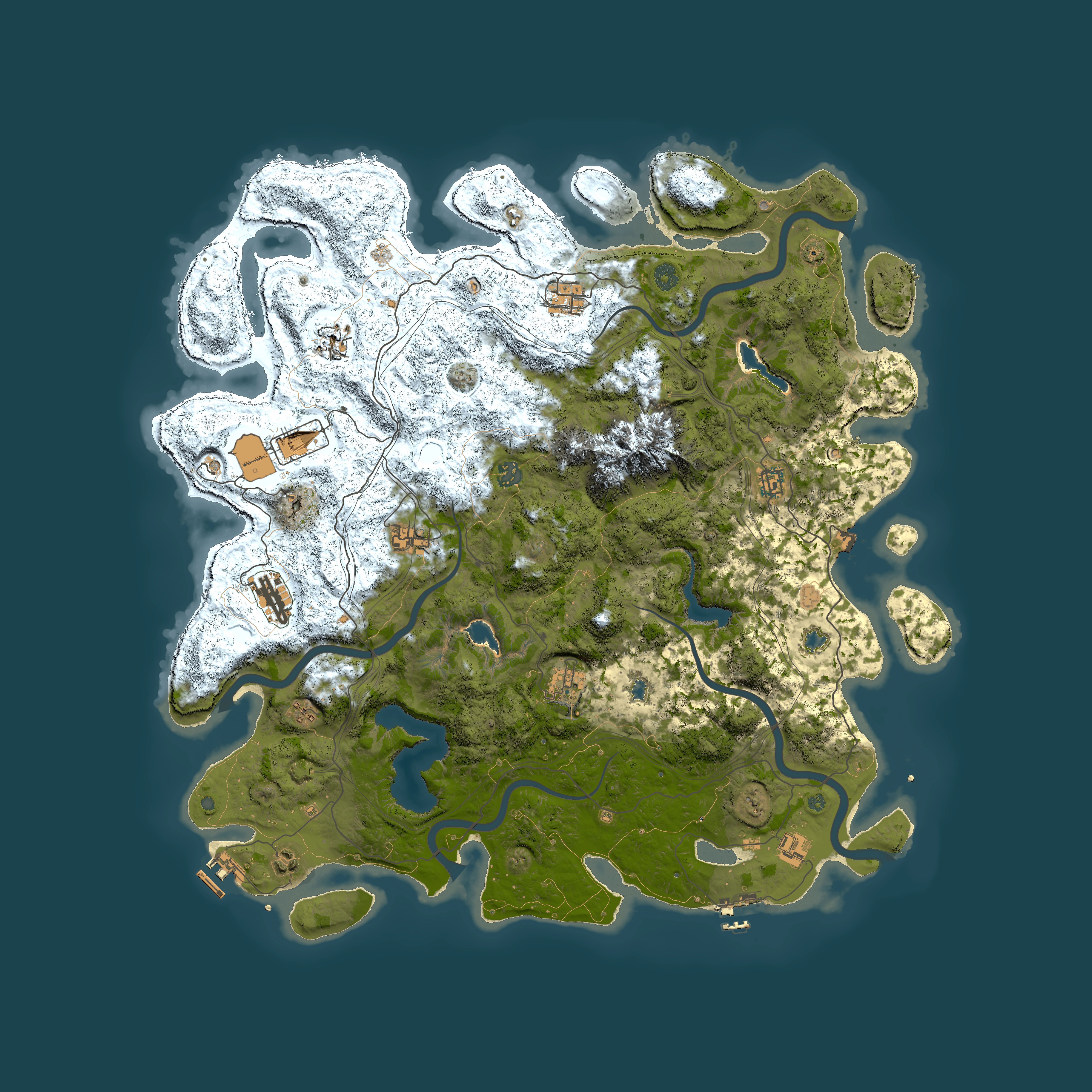 Full top-down render of Rust map seed 1988467223, 5000x5000m