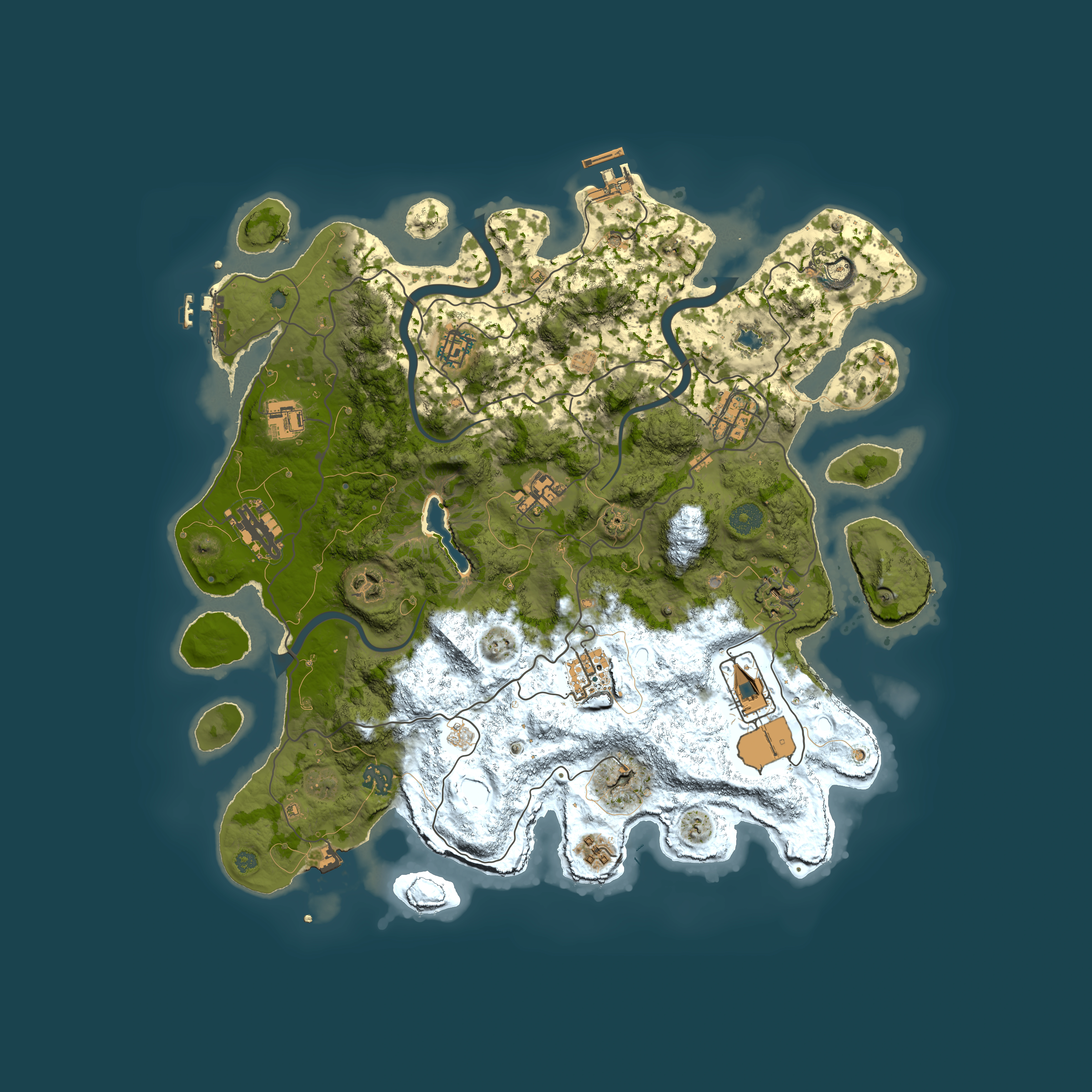Full top-down render of Rust map seed 697477998, 4000x4000m