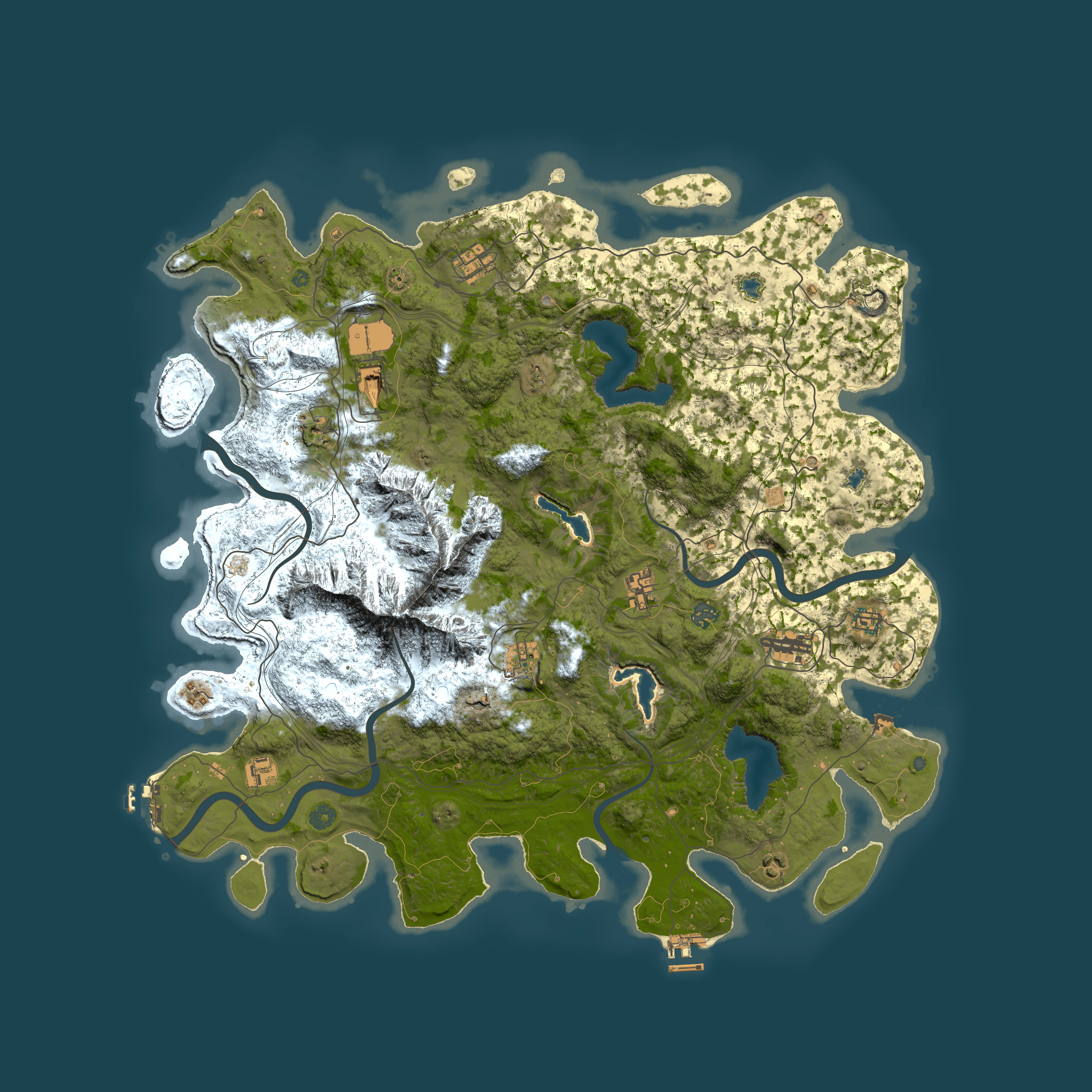 Full top-down render of Rust map seed 432709520, 5000x5000m